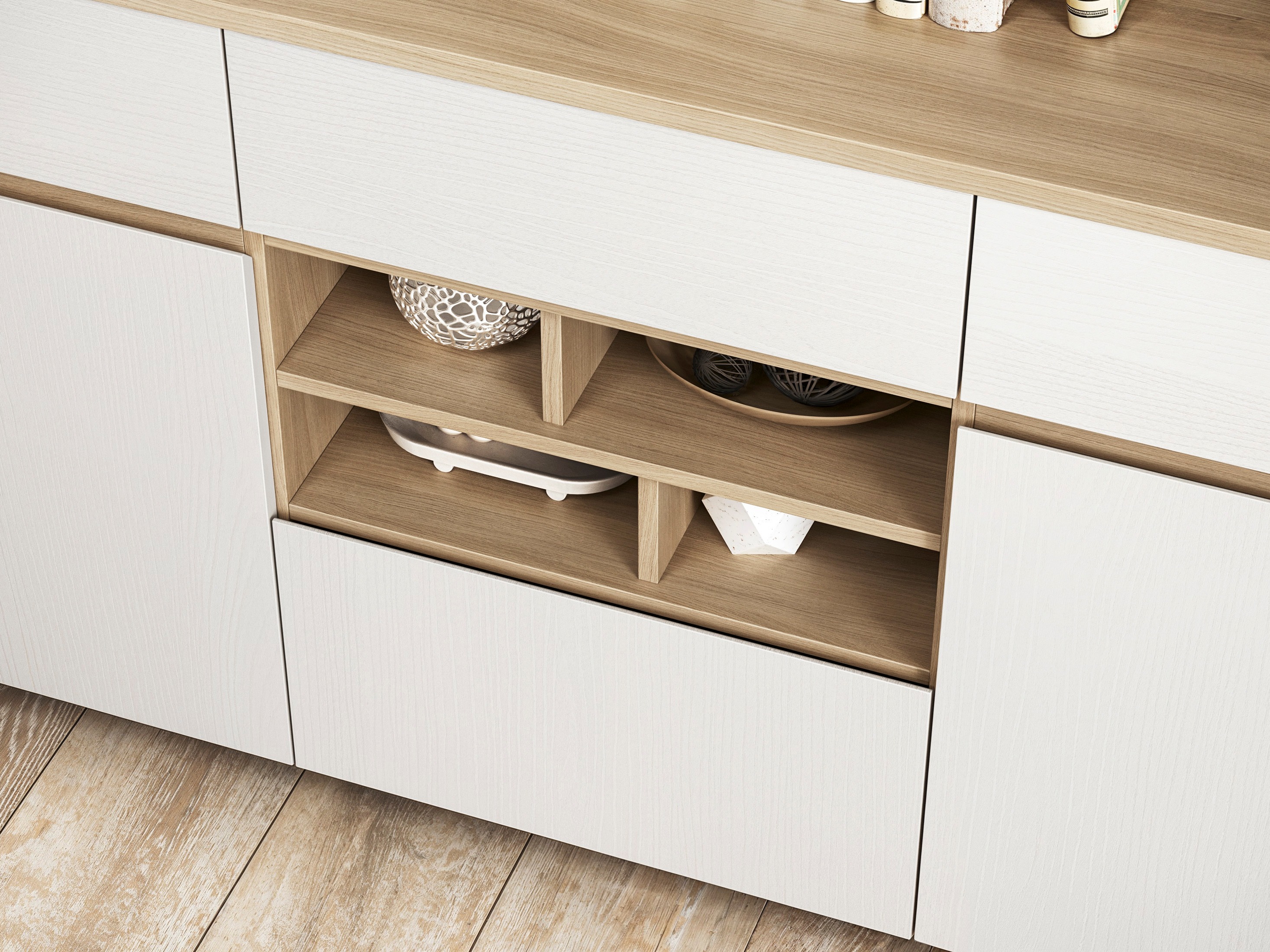 Ensemble de salon Fermaru 112 (Blanc + Chêne)
