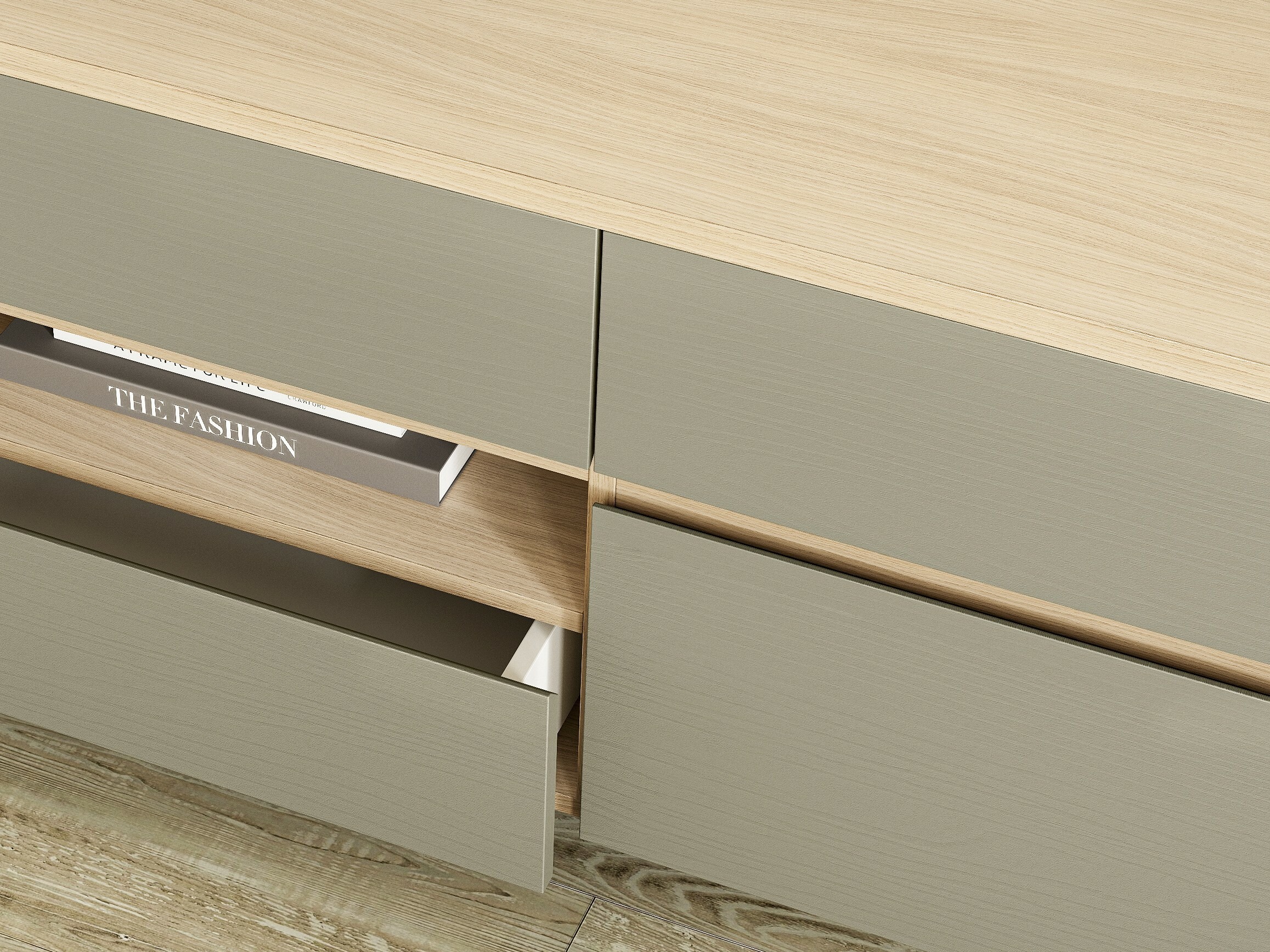 Ensemble de salon Fermaru 113 (Vert poussiéreux + Chêne)