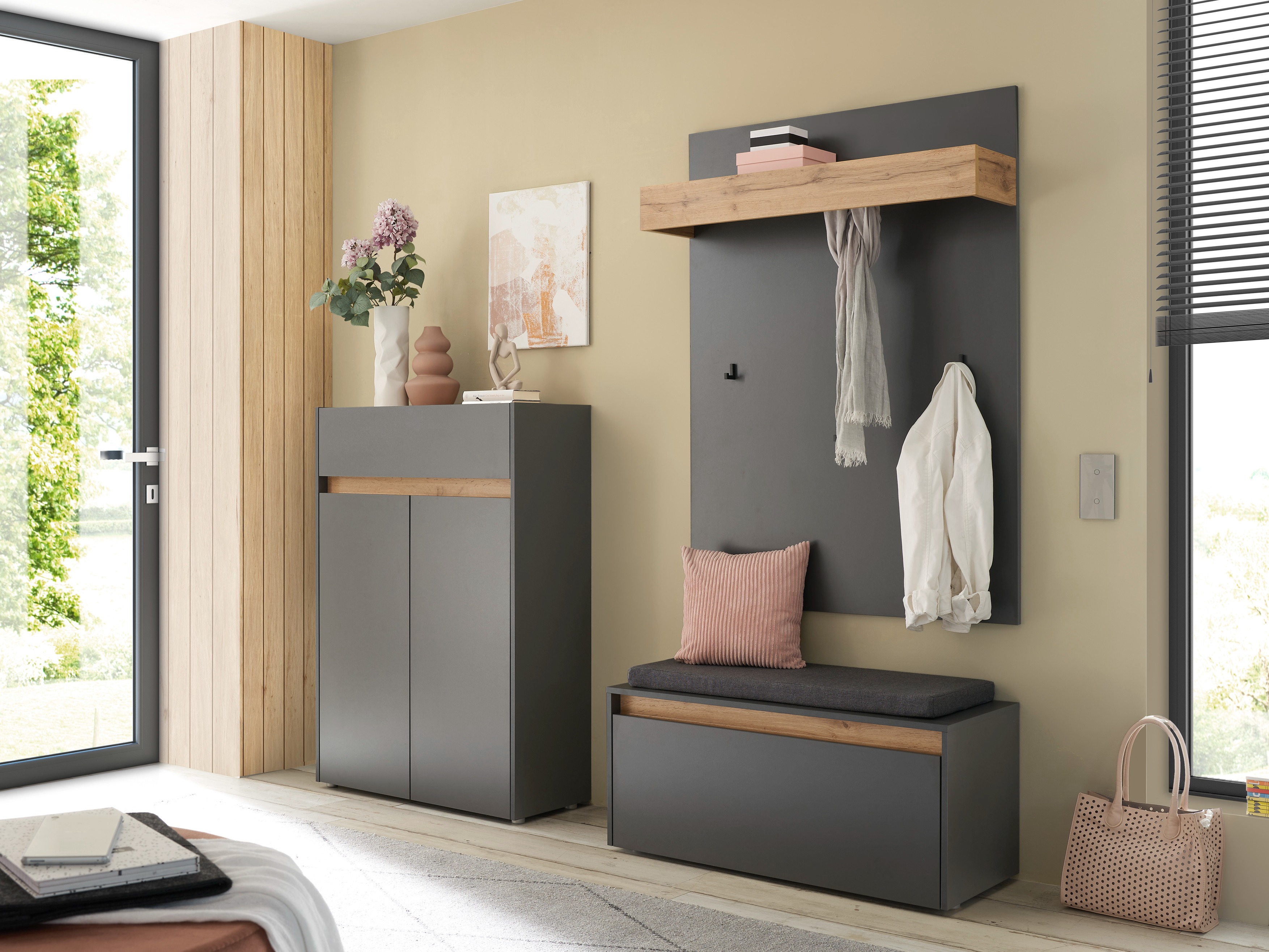 Meuble à chaussures Elbsori 173 (Anthracite + Chêne wotan)