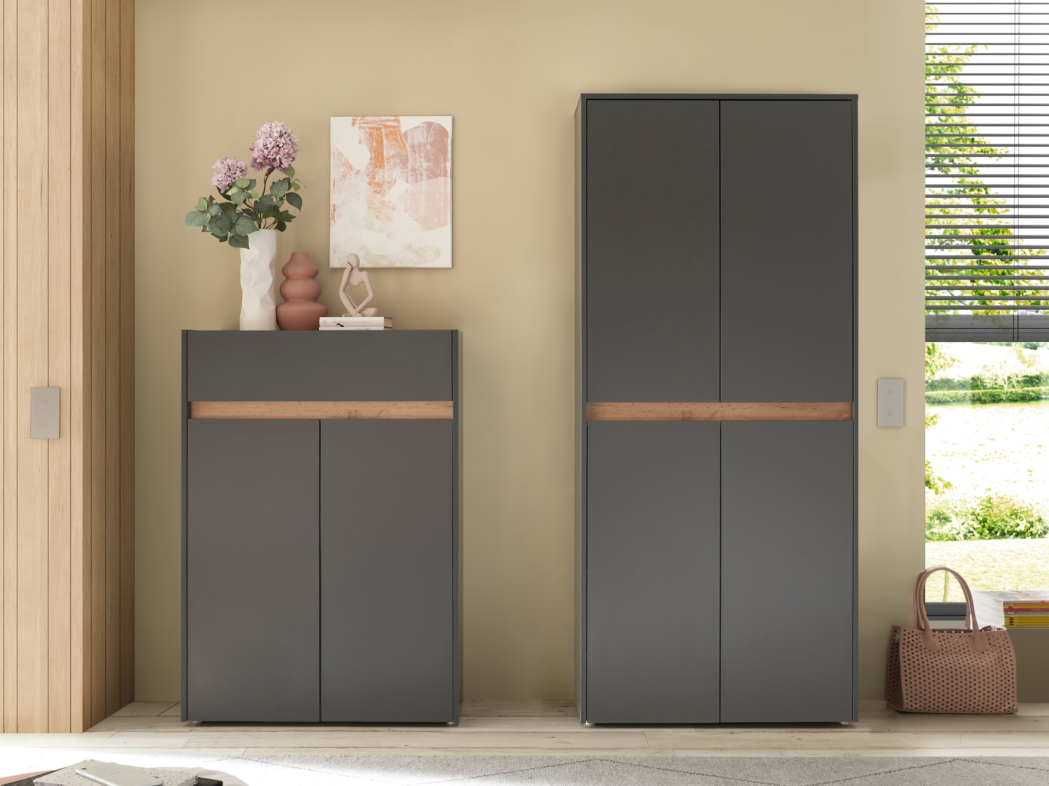 Meuble d'entrée Elbsori 175 (Anthracite + Chêne wotan)