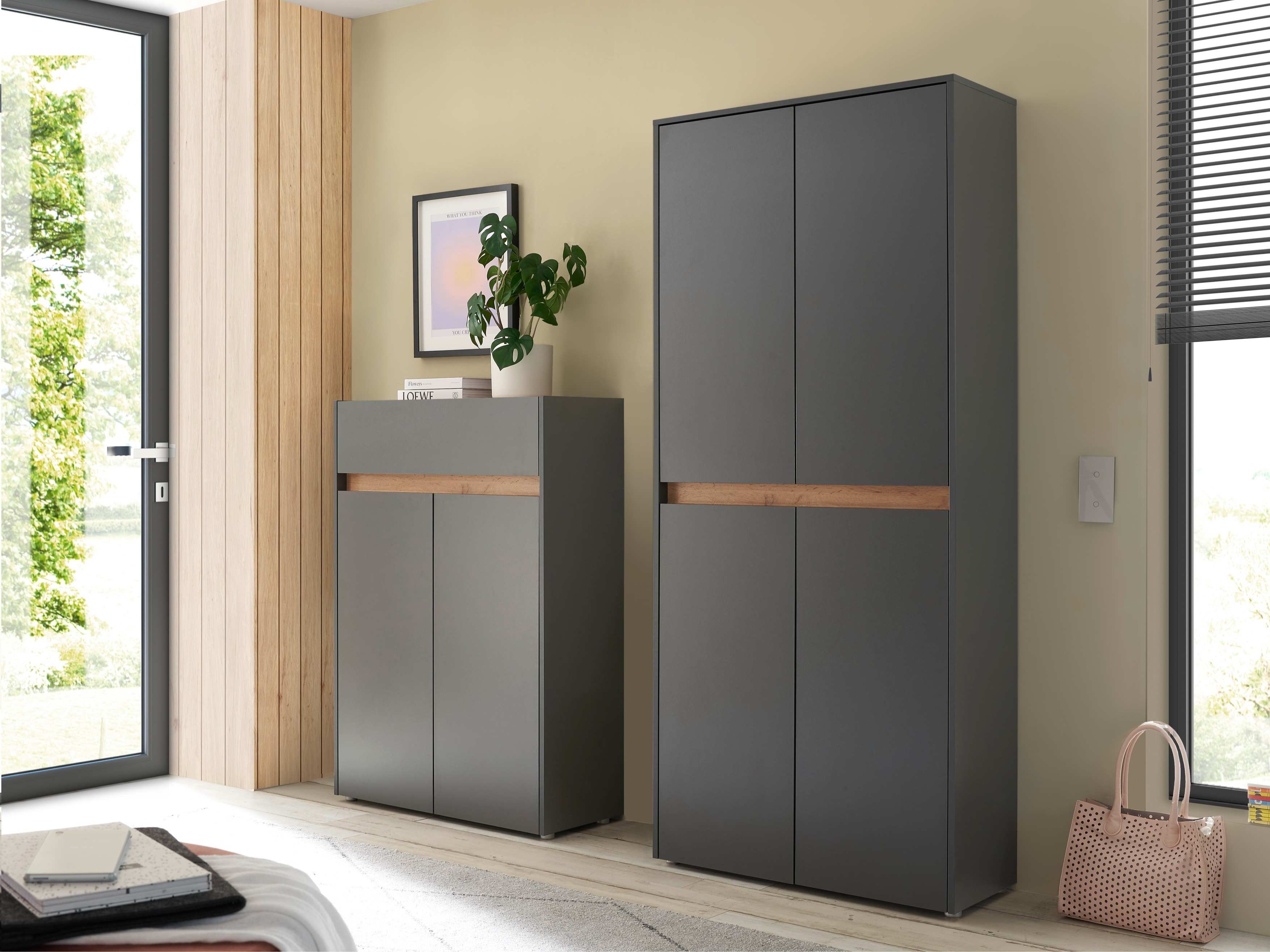 Meuble d'entrée Elbsori 175 (Anthracite + Chêne wotan)