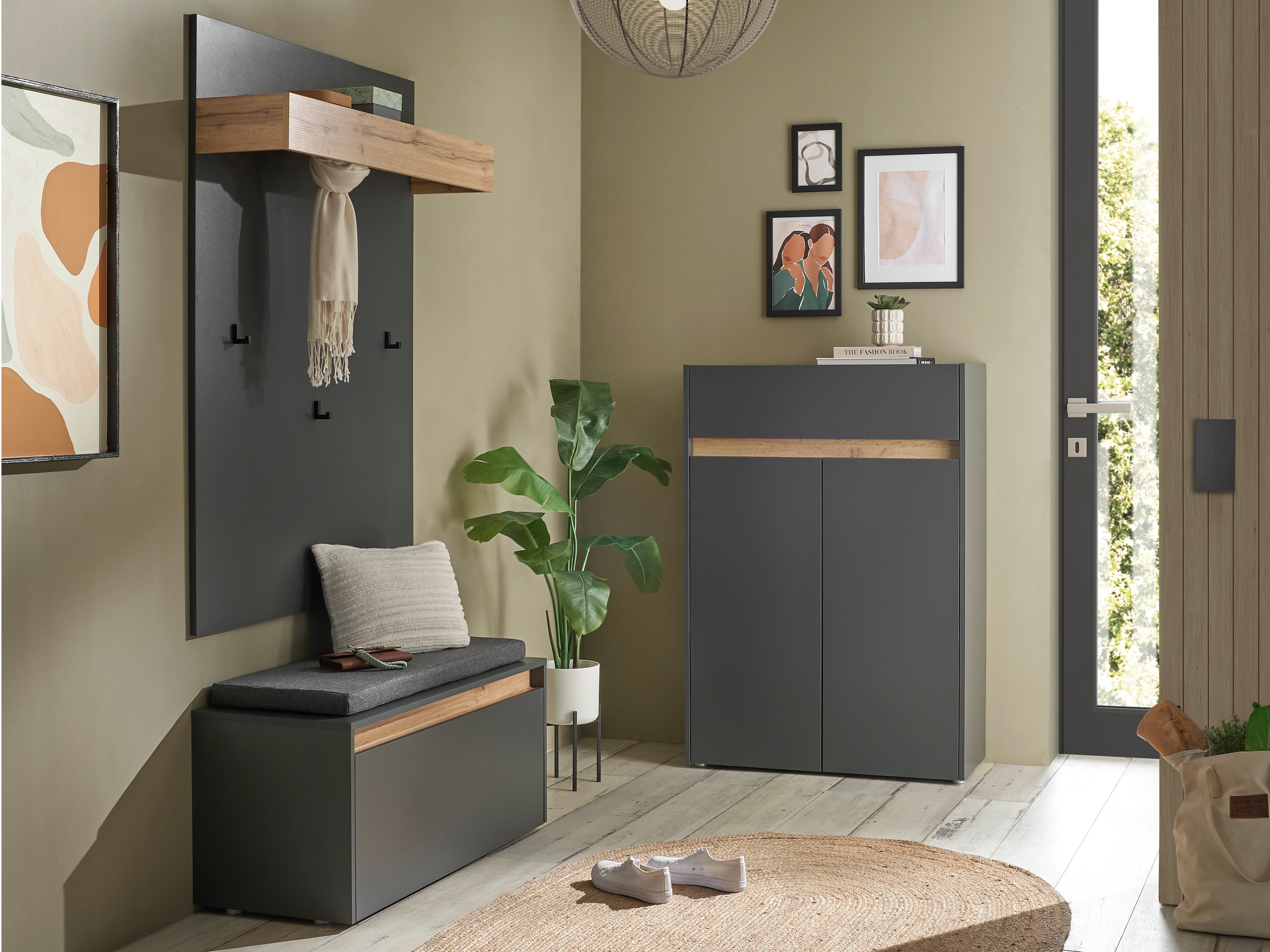 Meuble d'entrée Elbsori 176 (Anthracite + Chêne wotan)