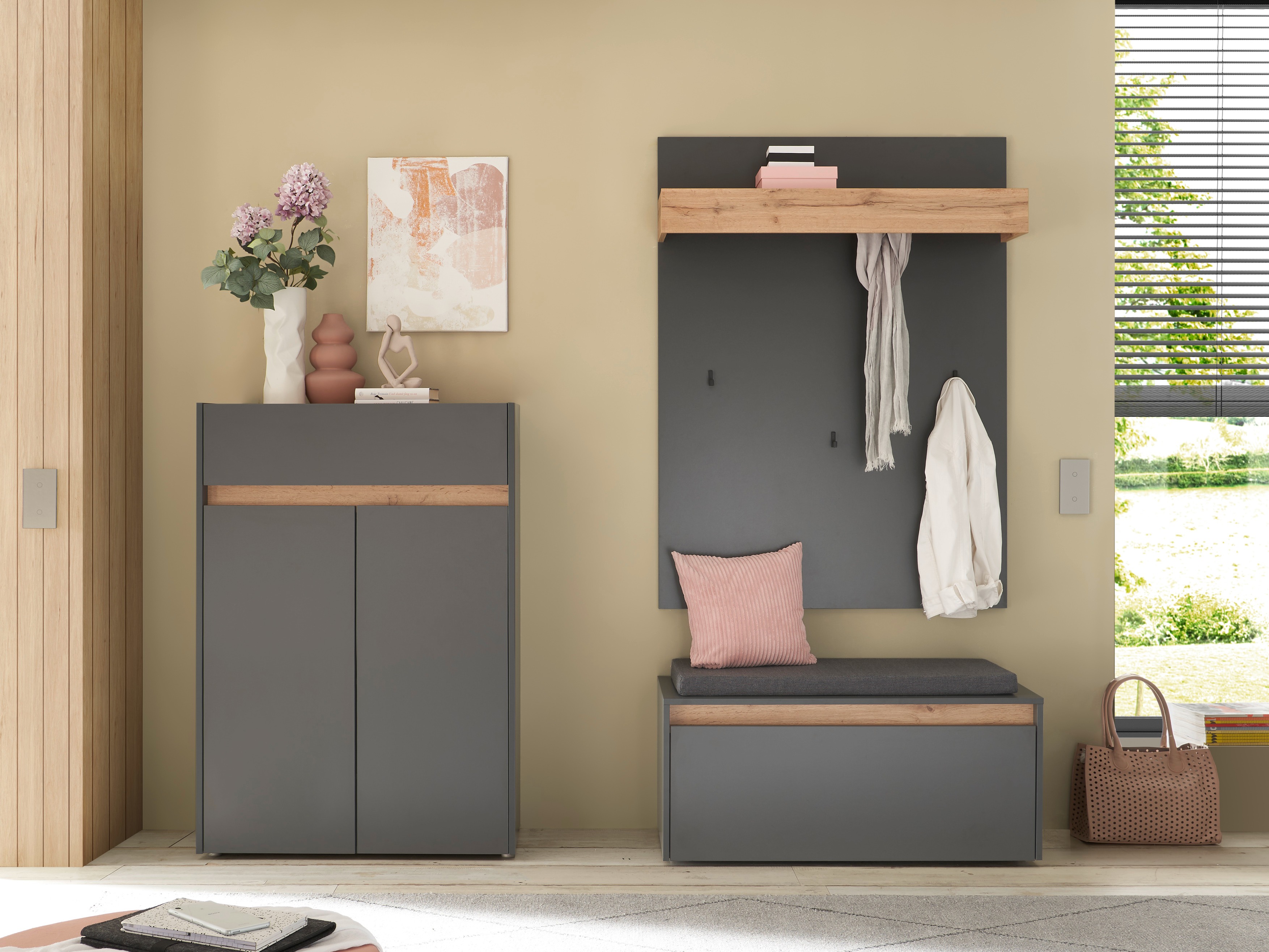 Meuble d'entrée Elbsori 176 (Anthracite + Chêne wotan)