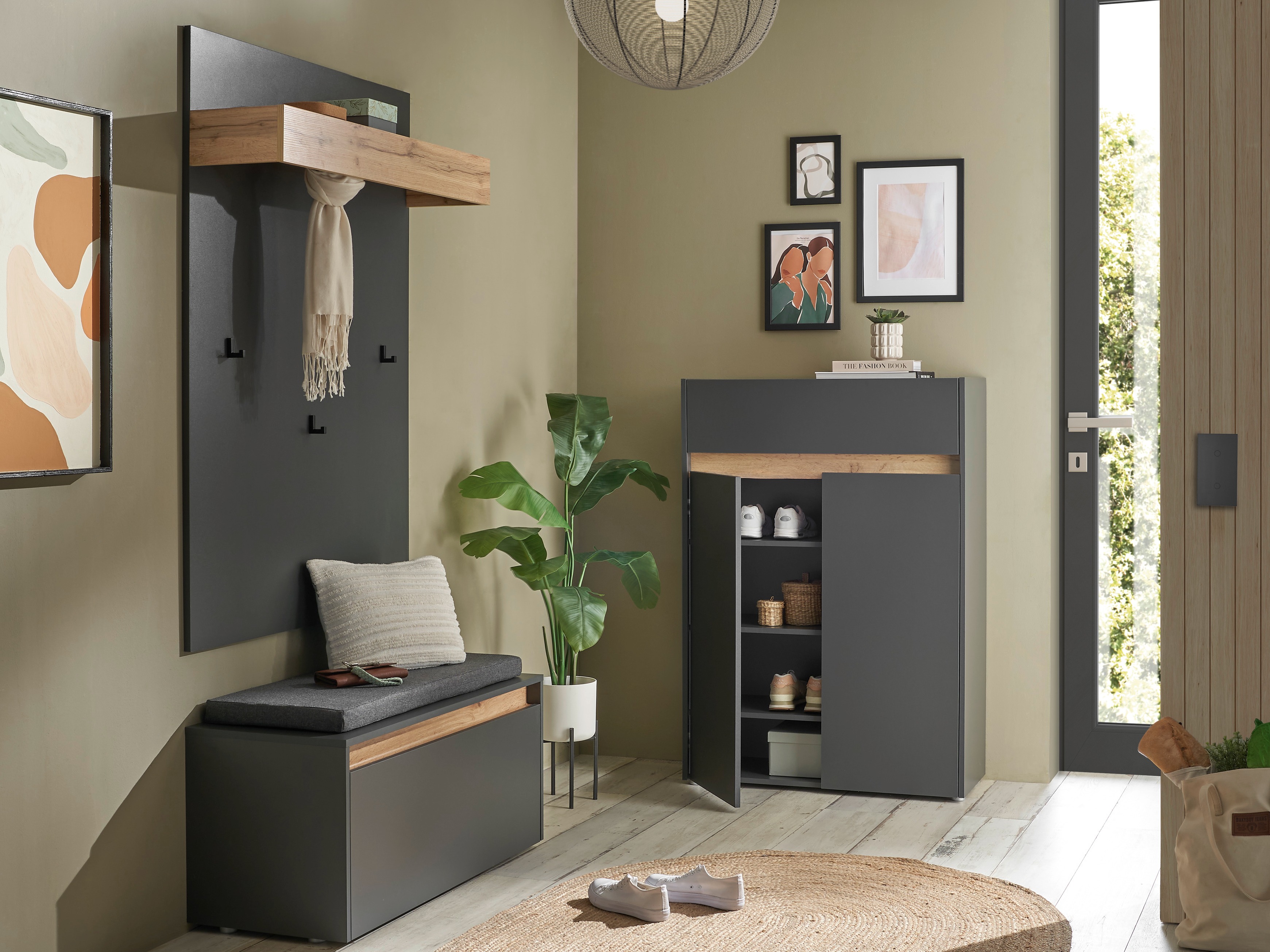 Meuble d'entrée Elbsori 176 (Anthracite + Chêne wotan)