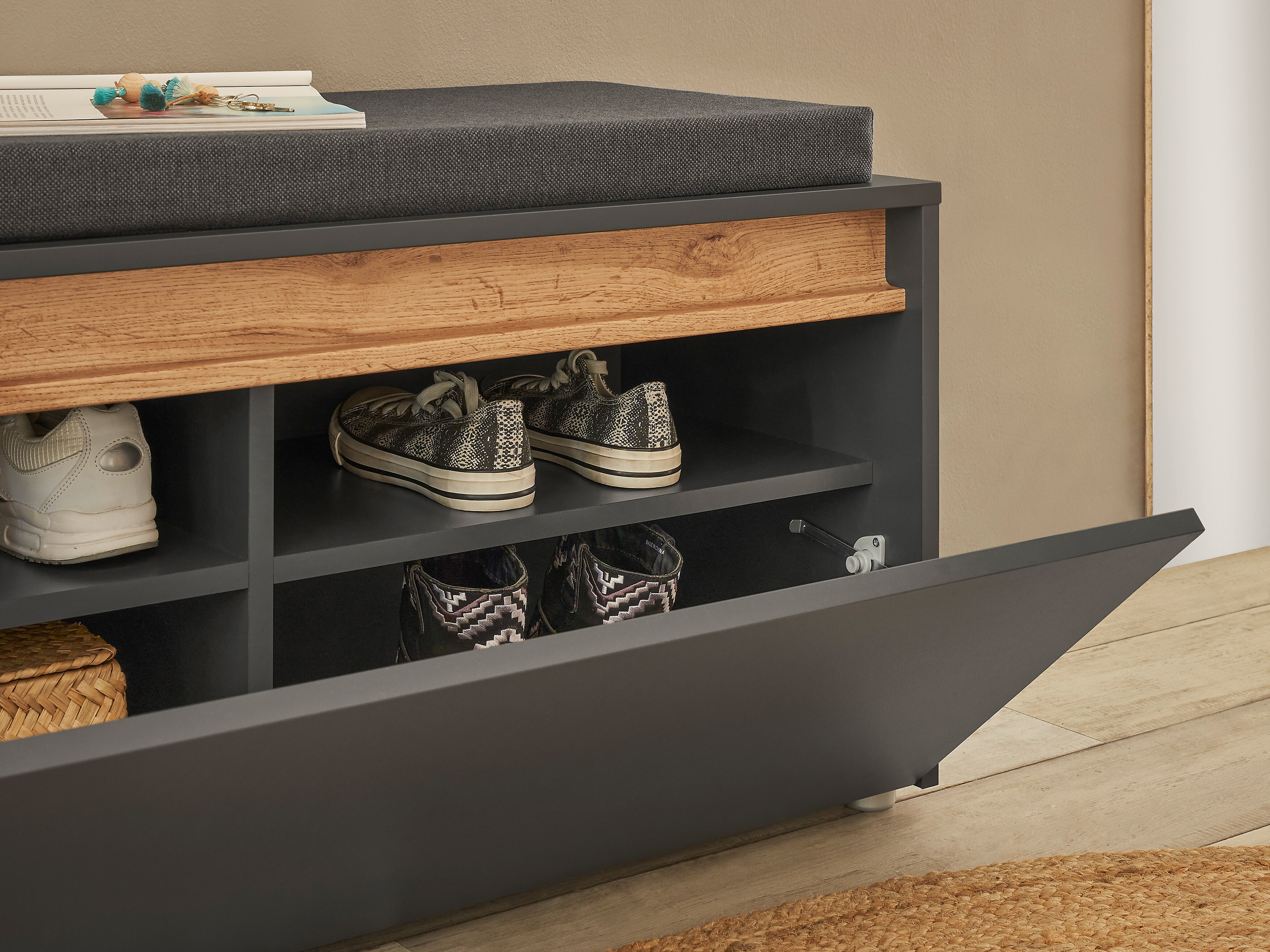 Meuble d'entrée Elbsori 176 (Anthracite + Chêne wotan)