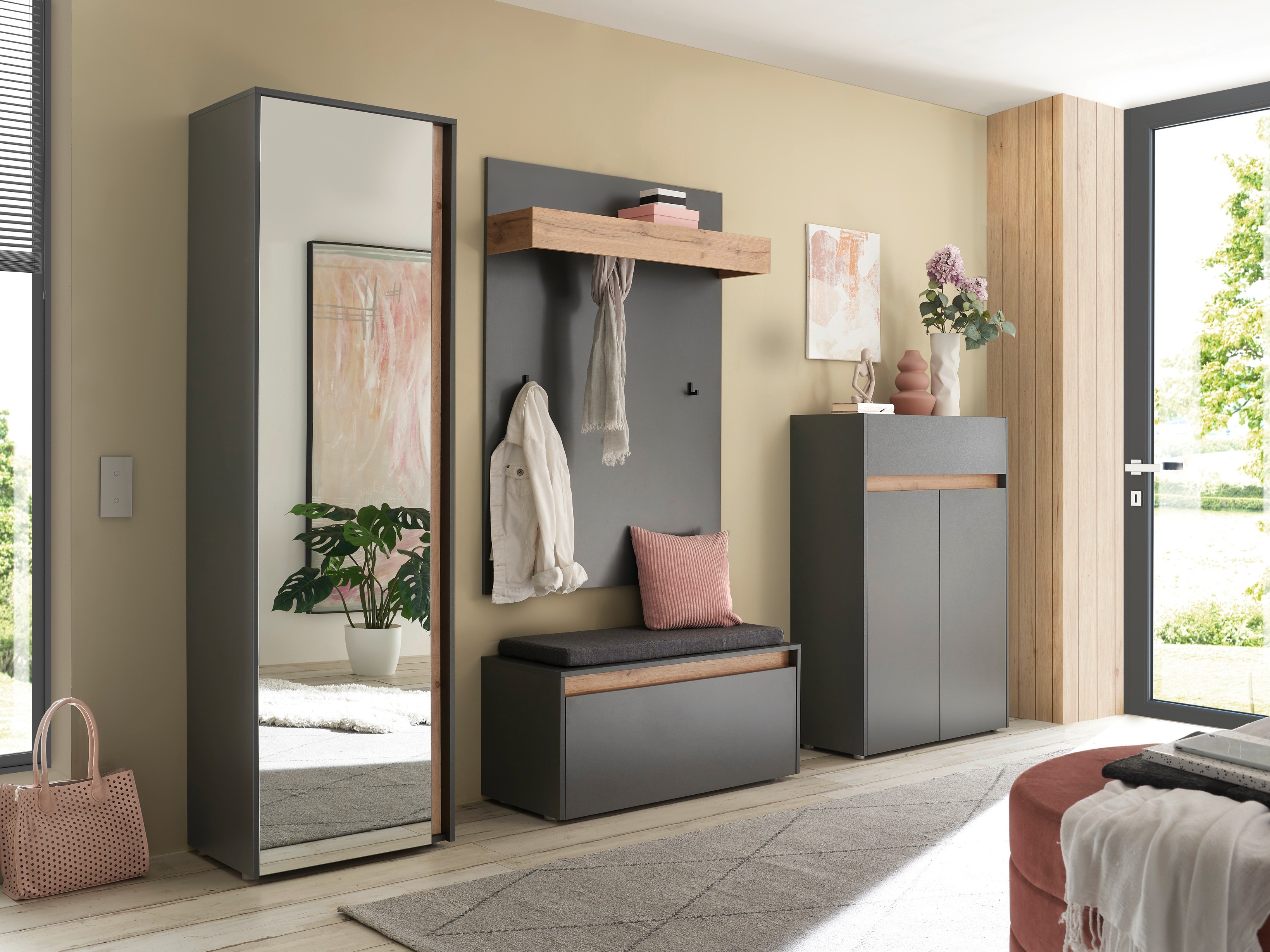 Meuble d'entrée Elbsori 176 (Anthracite + Chêne wotan)