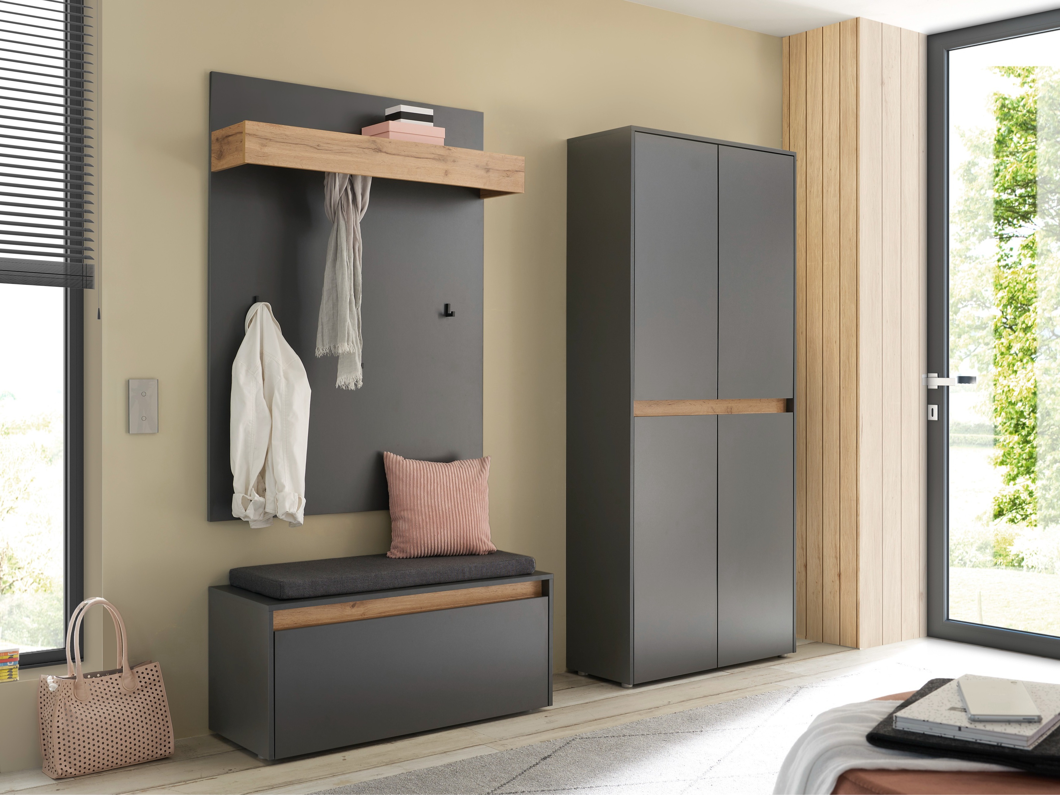 Meuble d'entrée Elbsori 177 (Anthracite + Chêne wotan)