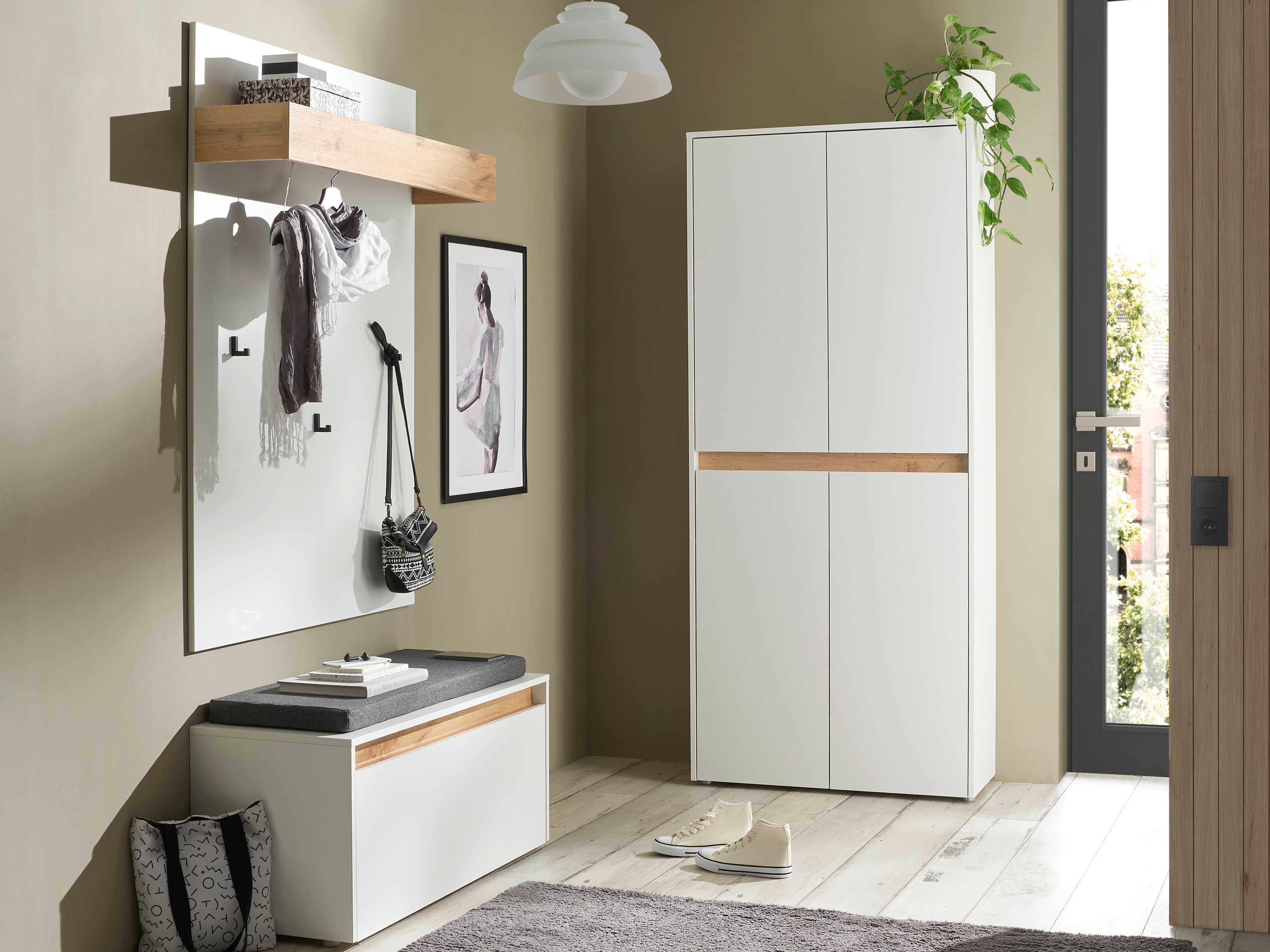 Meuble d'entrée Elbsori 177 (Blanc + Chêne wotan)