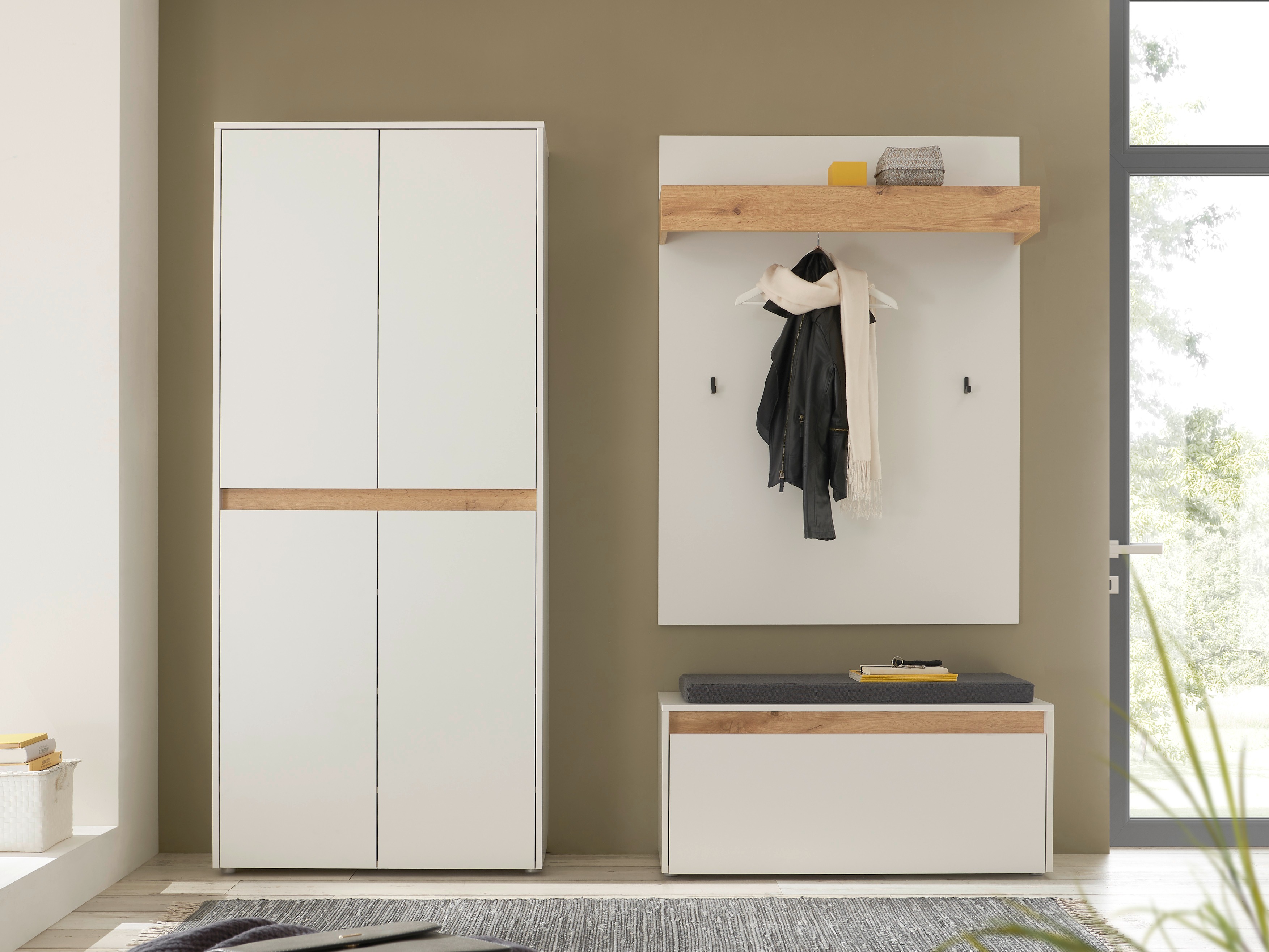 Meuble d'entrée Elbsori 177 (Blanc + Chêne wotan)