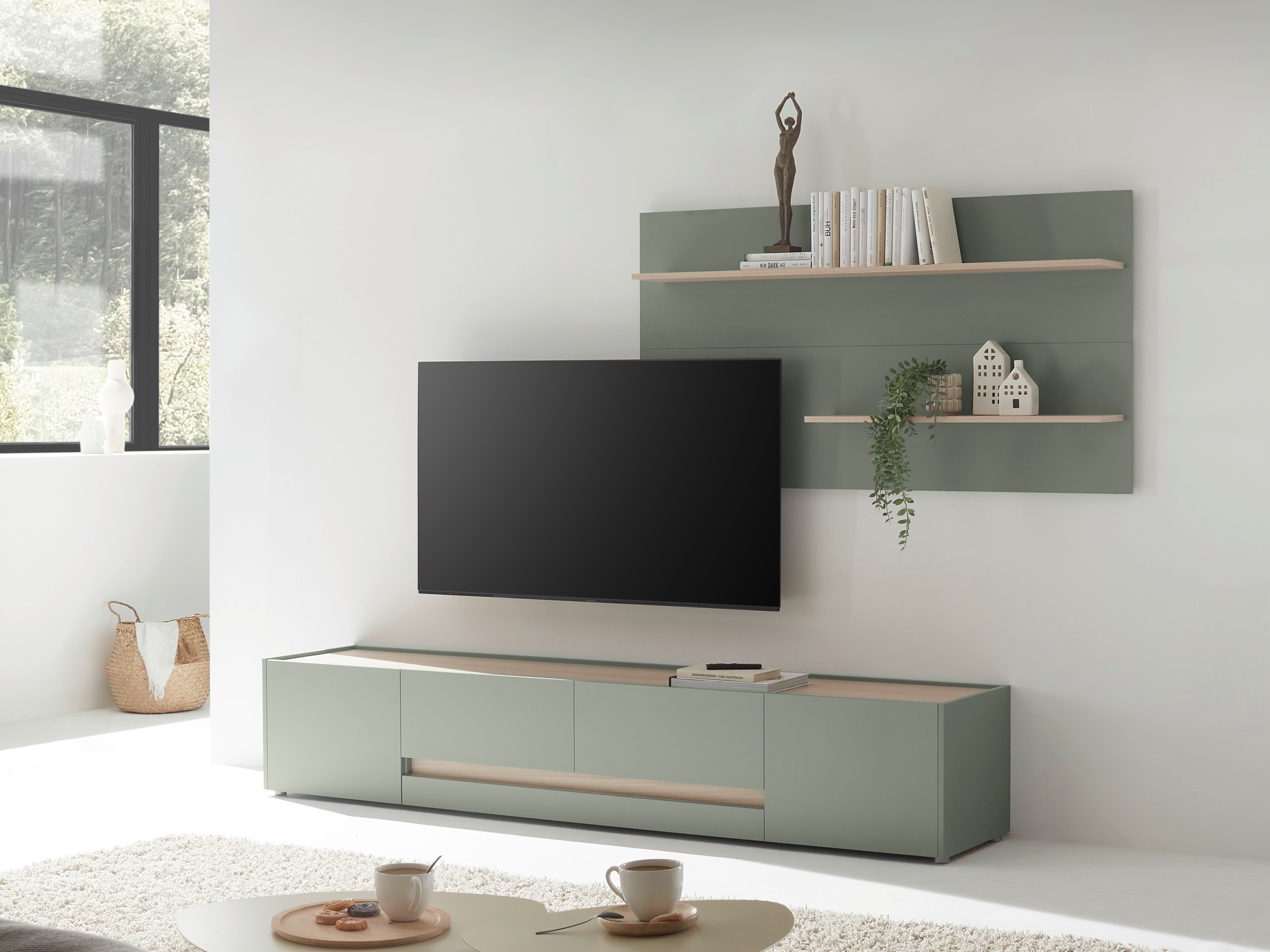 Ensemble de salon Elbsori 124 (Vert + Chêne)