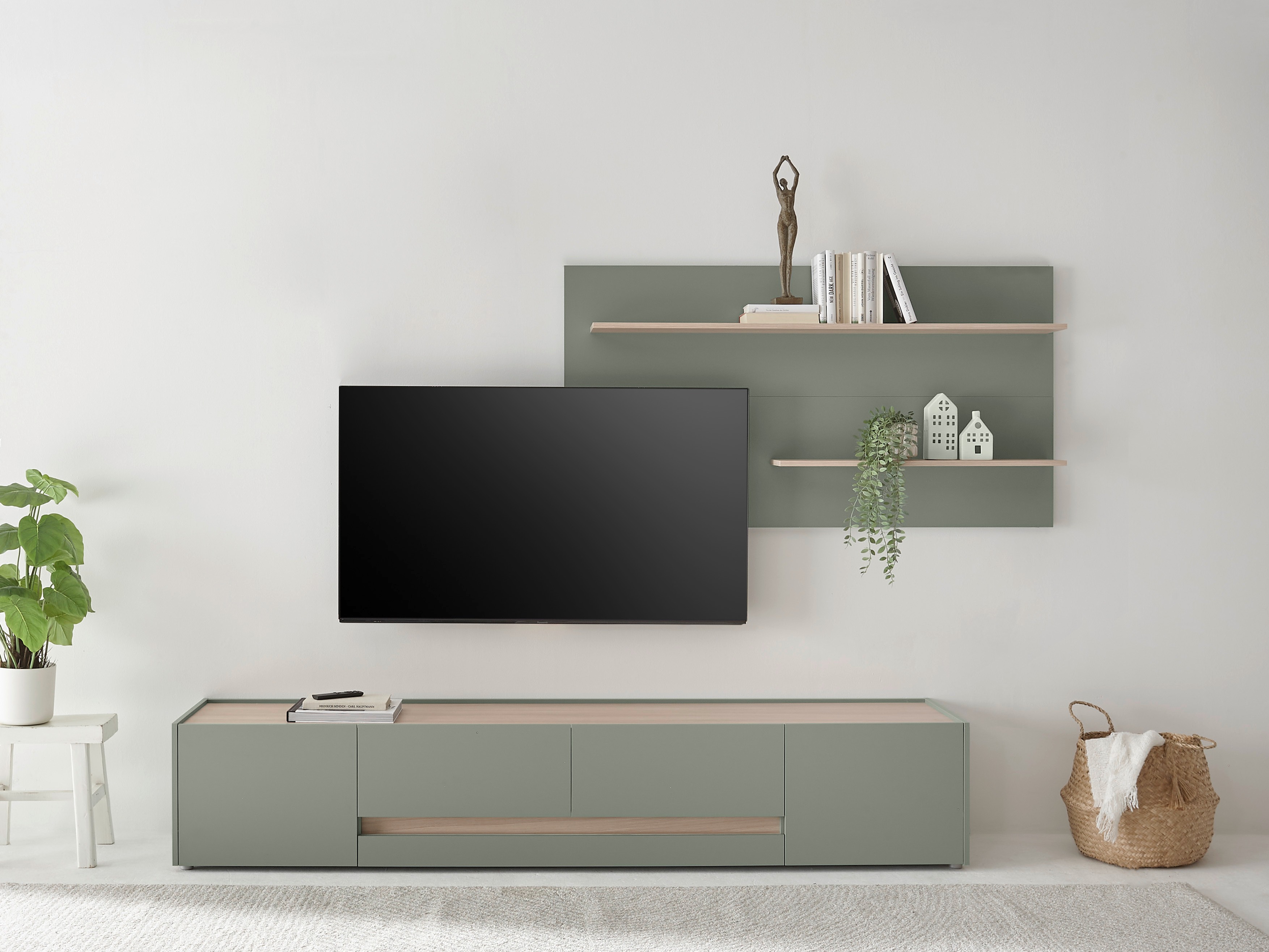 Ensemble de salon Elbsori 124 (Vert + Chêne)
