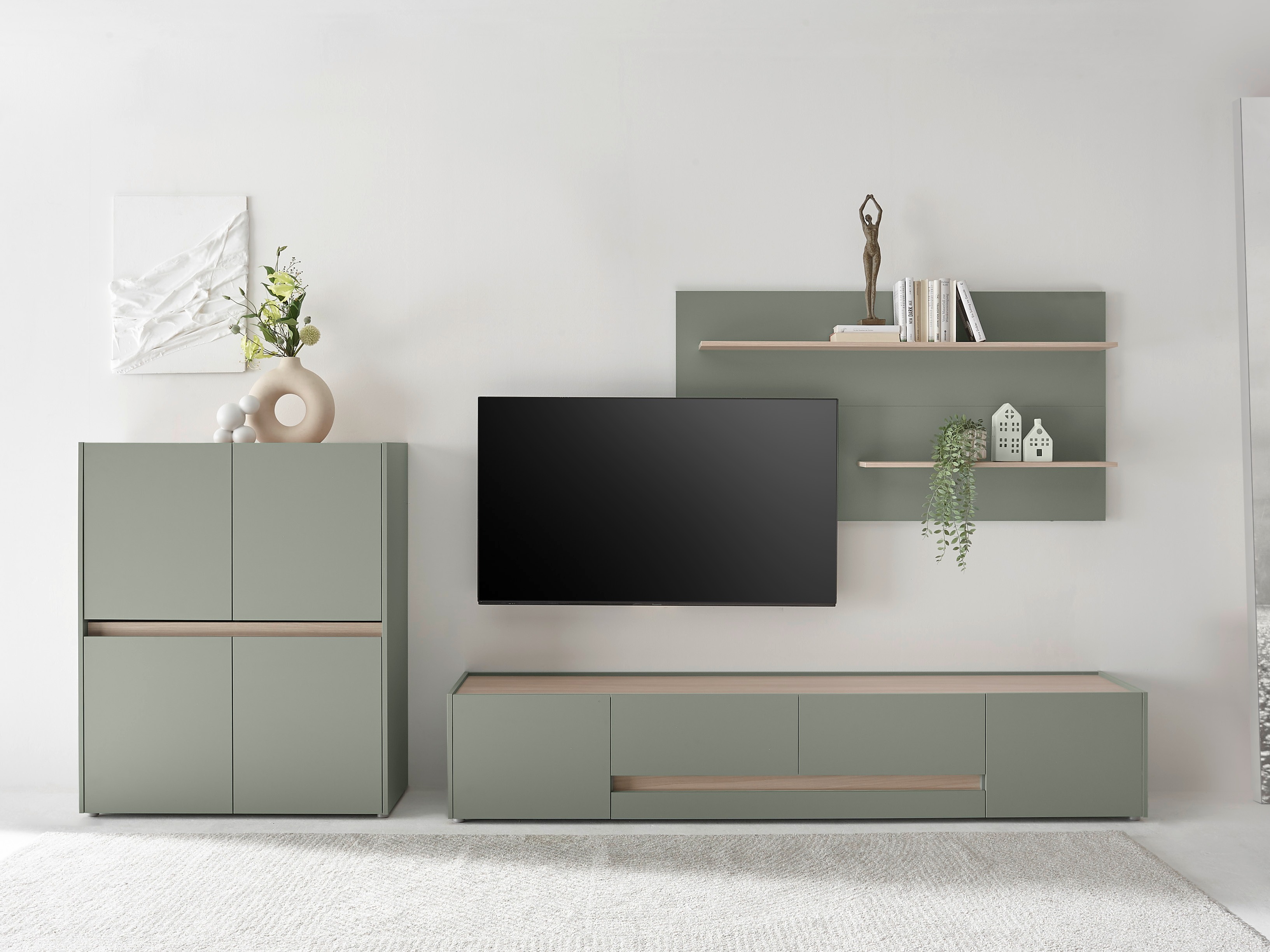 Ensemble de salon Elbsori 127 (Vert + Chêne)