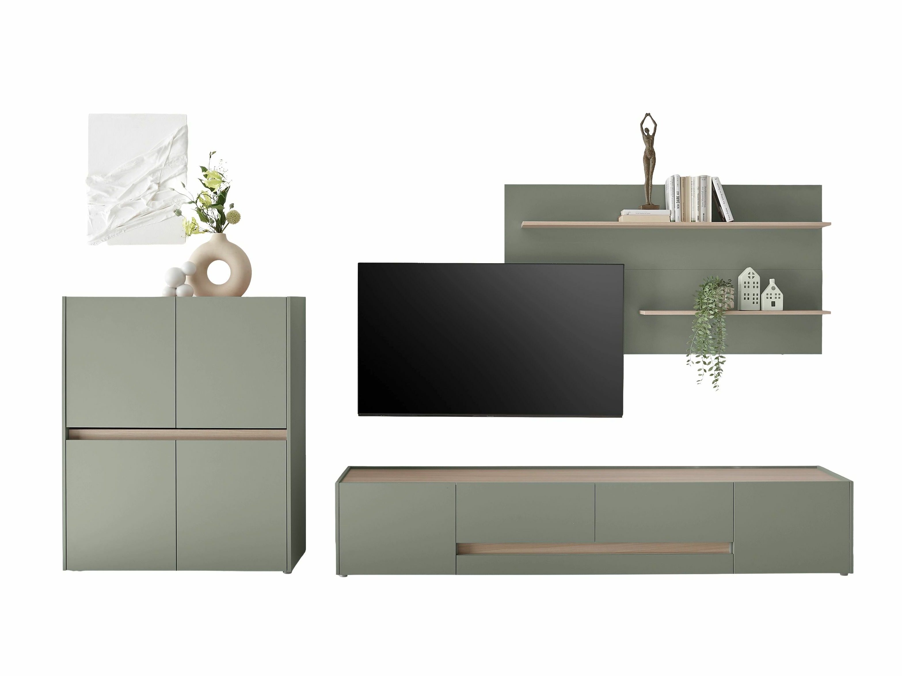 Ensemble de salon Elbsori 127 (Vert + Chêne)