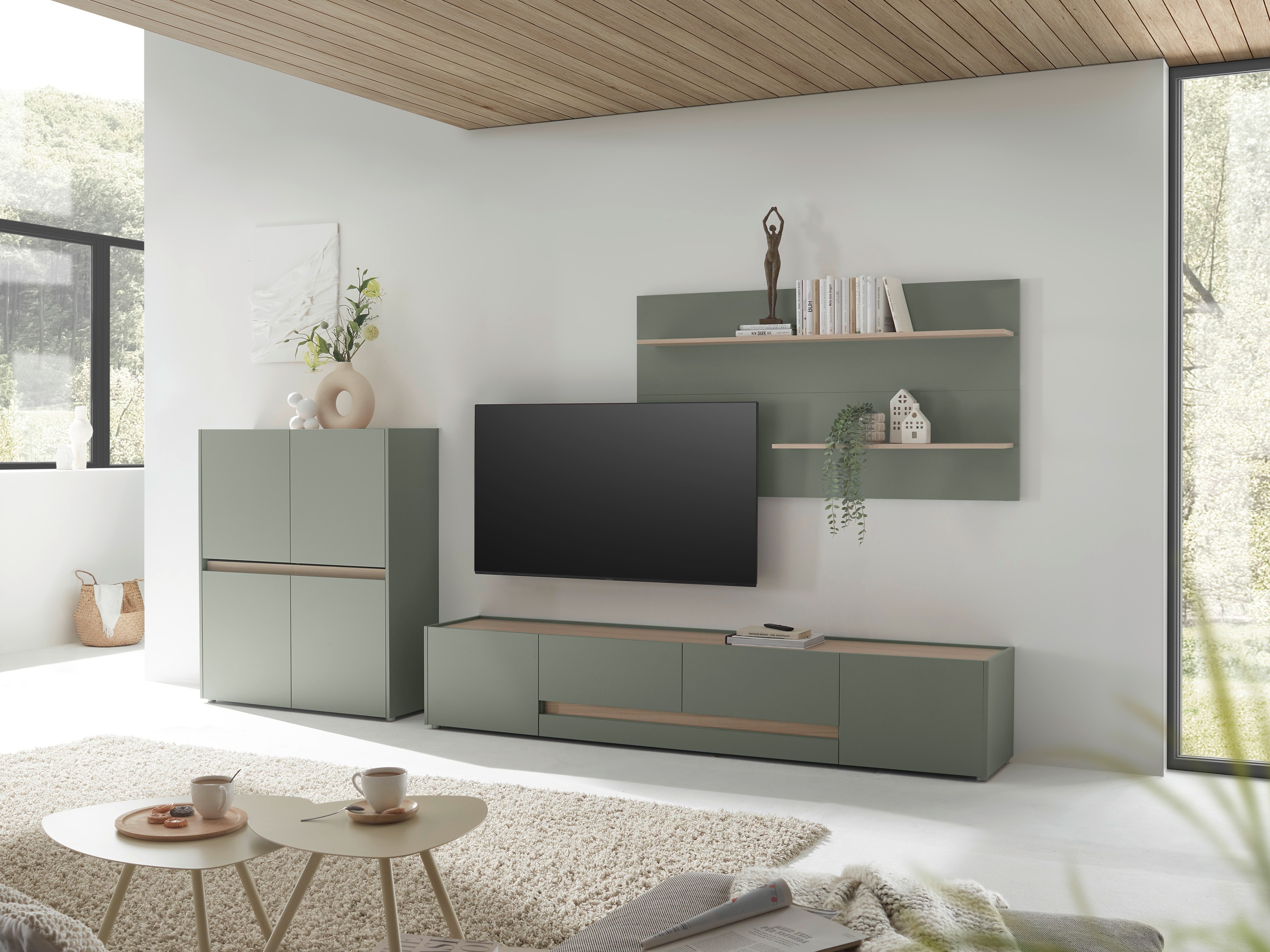 Ensemble de salon Elbsori 127 (Vert + Chêne)