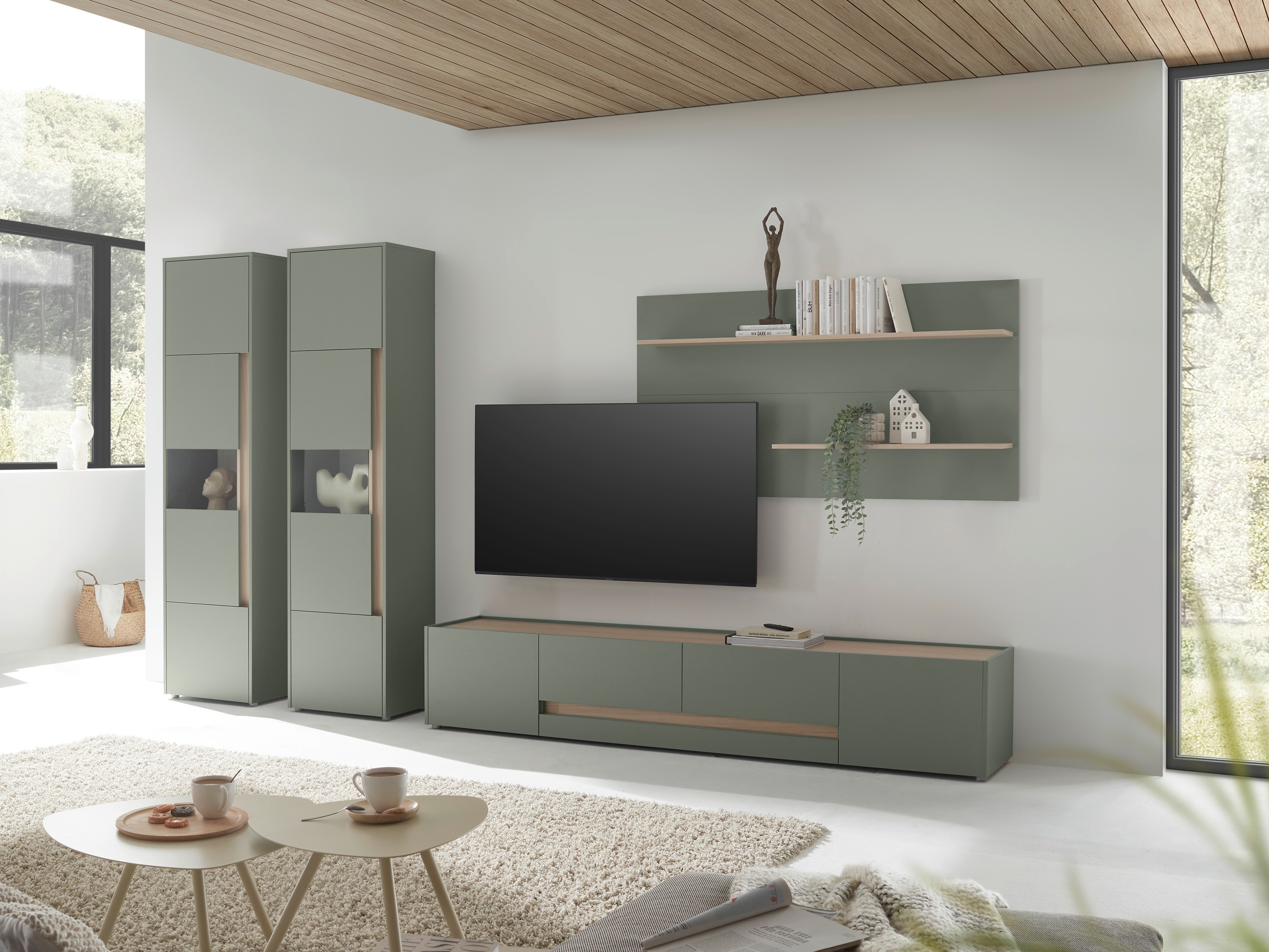 Ensemble de salon Elbsori 132 (Vert + Chêne)