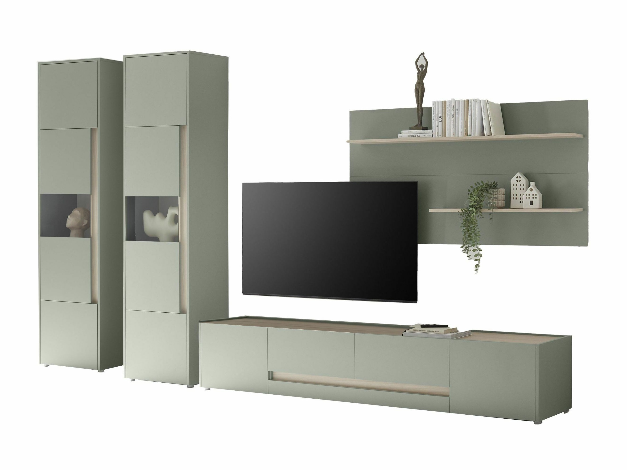 Ensemble de salon Elbsori 132 (Vert + Chêne)