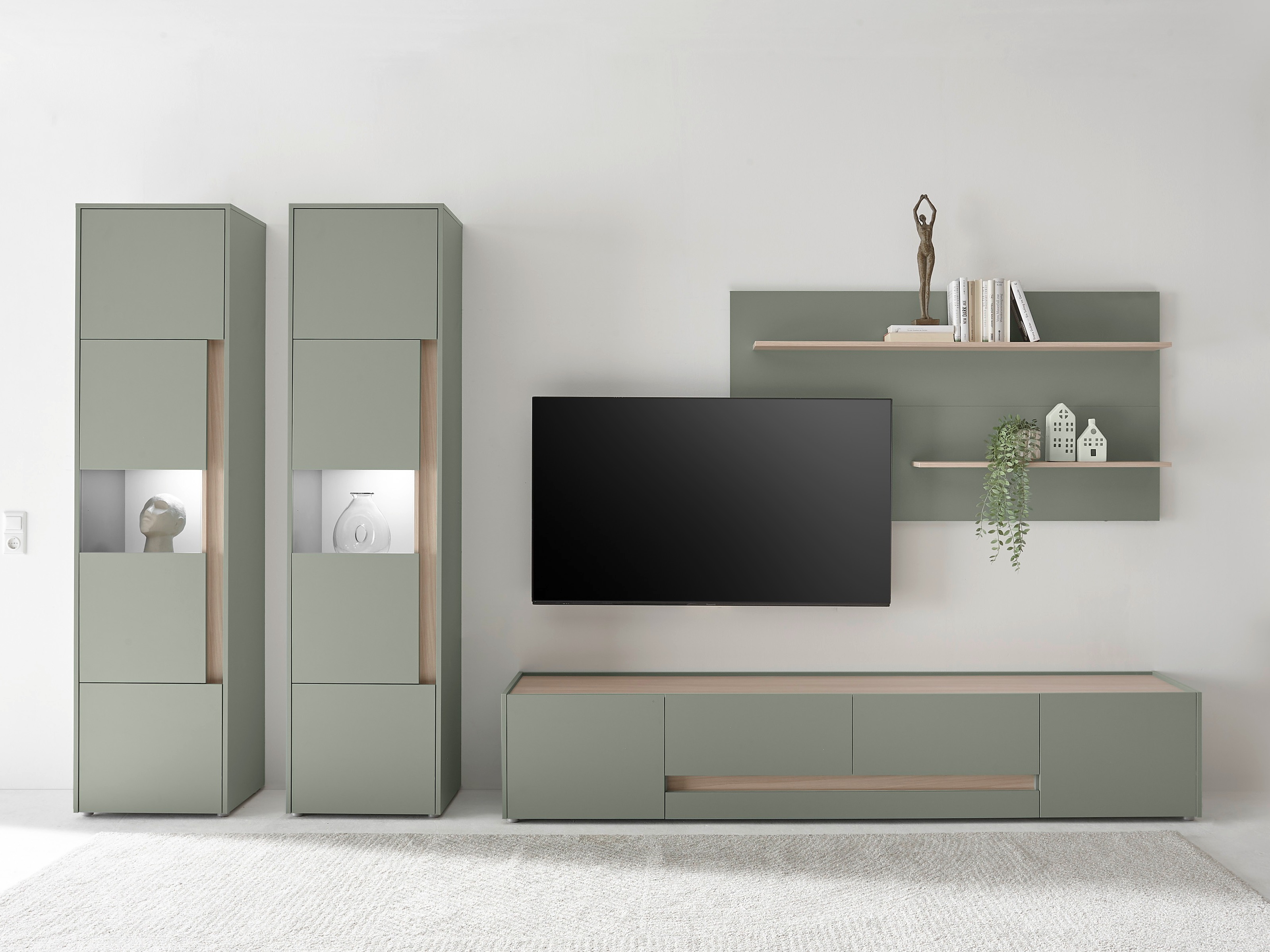 Ensemble de salon Elbsori 132 (Vert + Chêne)
