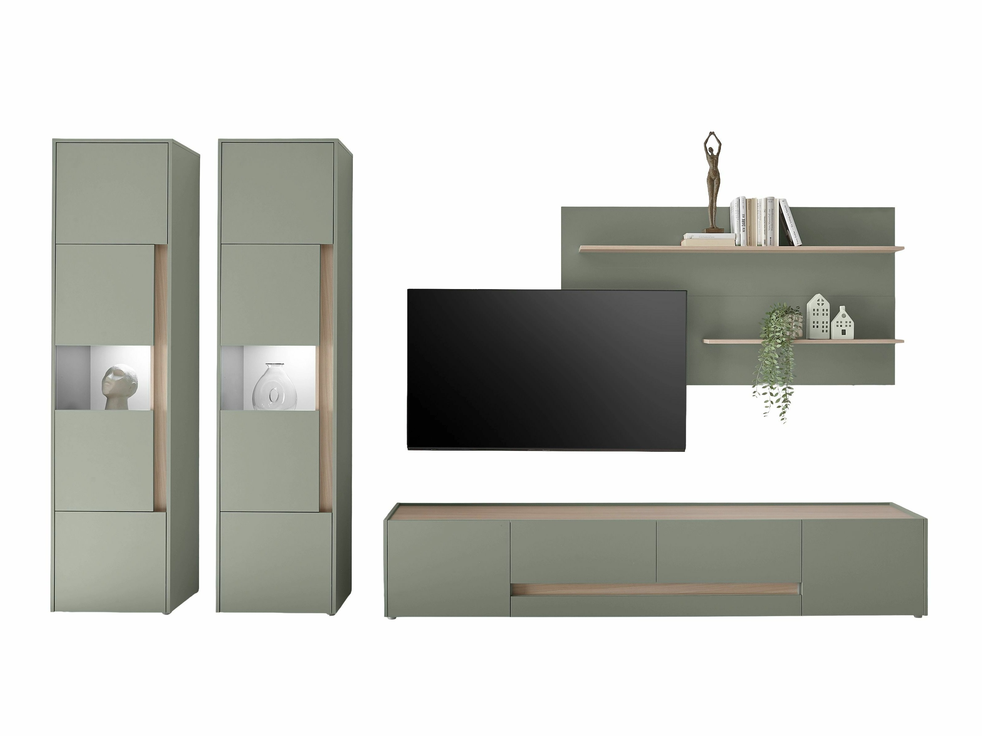 Ensemble de salon Elbsori 132 (Vert + Chêne)