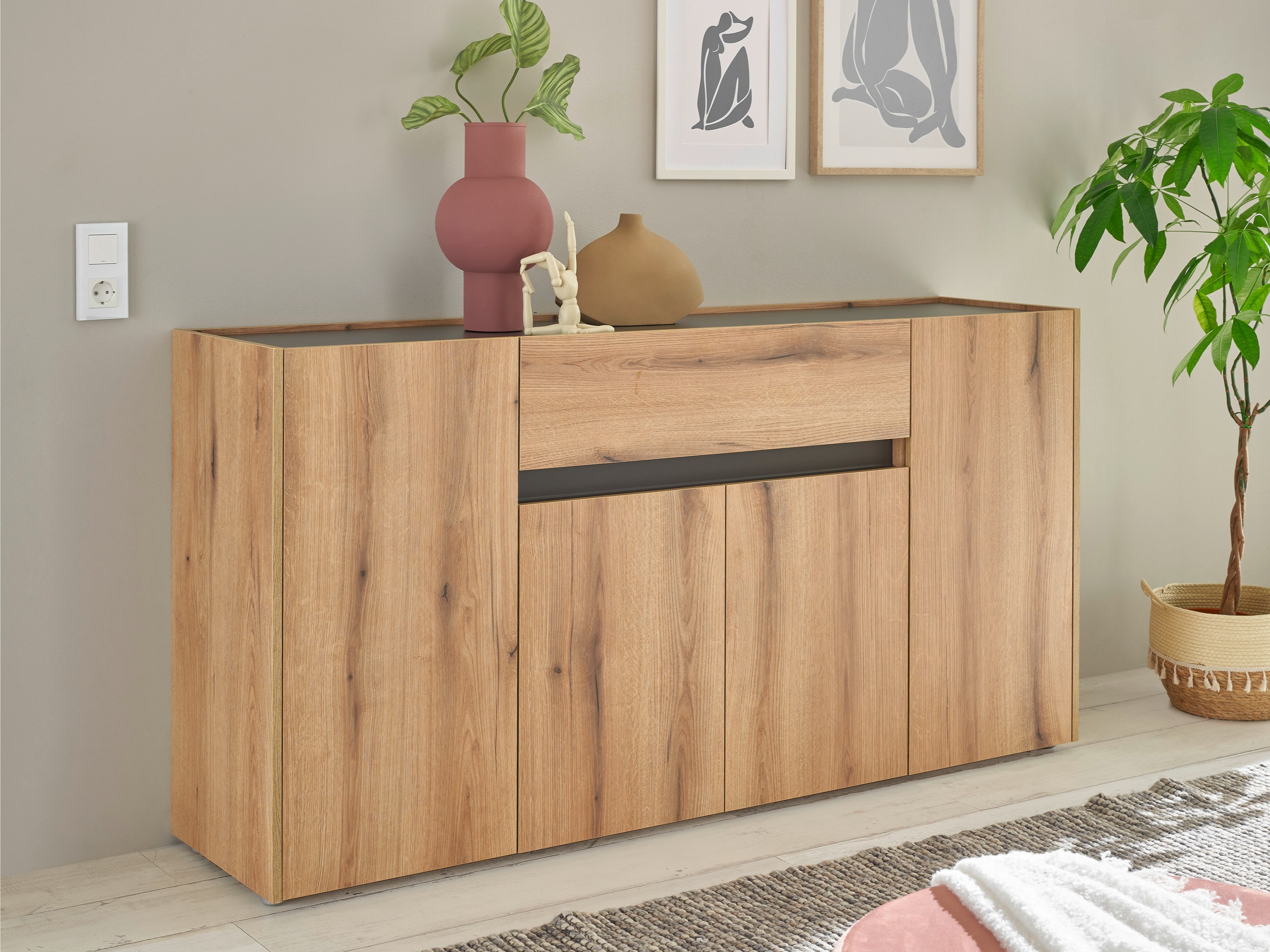 Commode Elbsori 117 (Chêne + Anthracite)