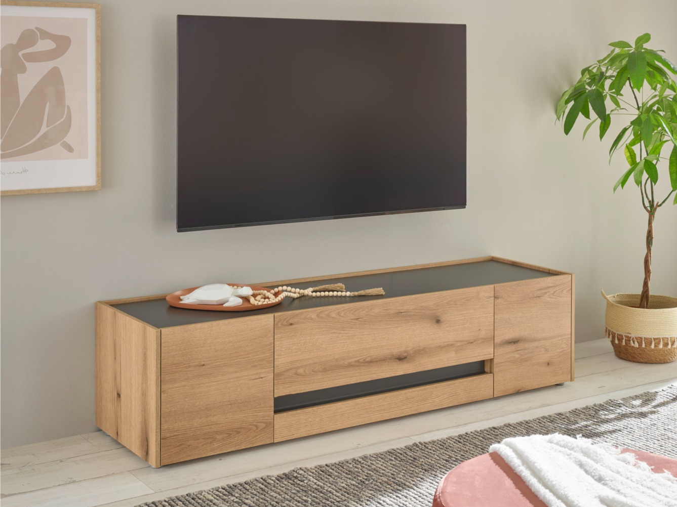 Meuble TV Elbsori 115 (Chêne + Anthracite)