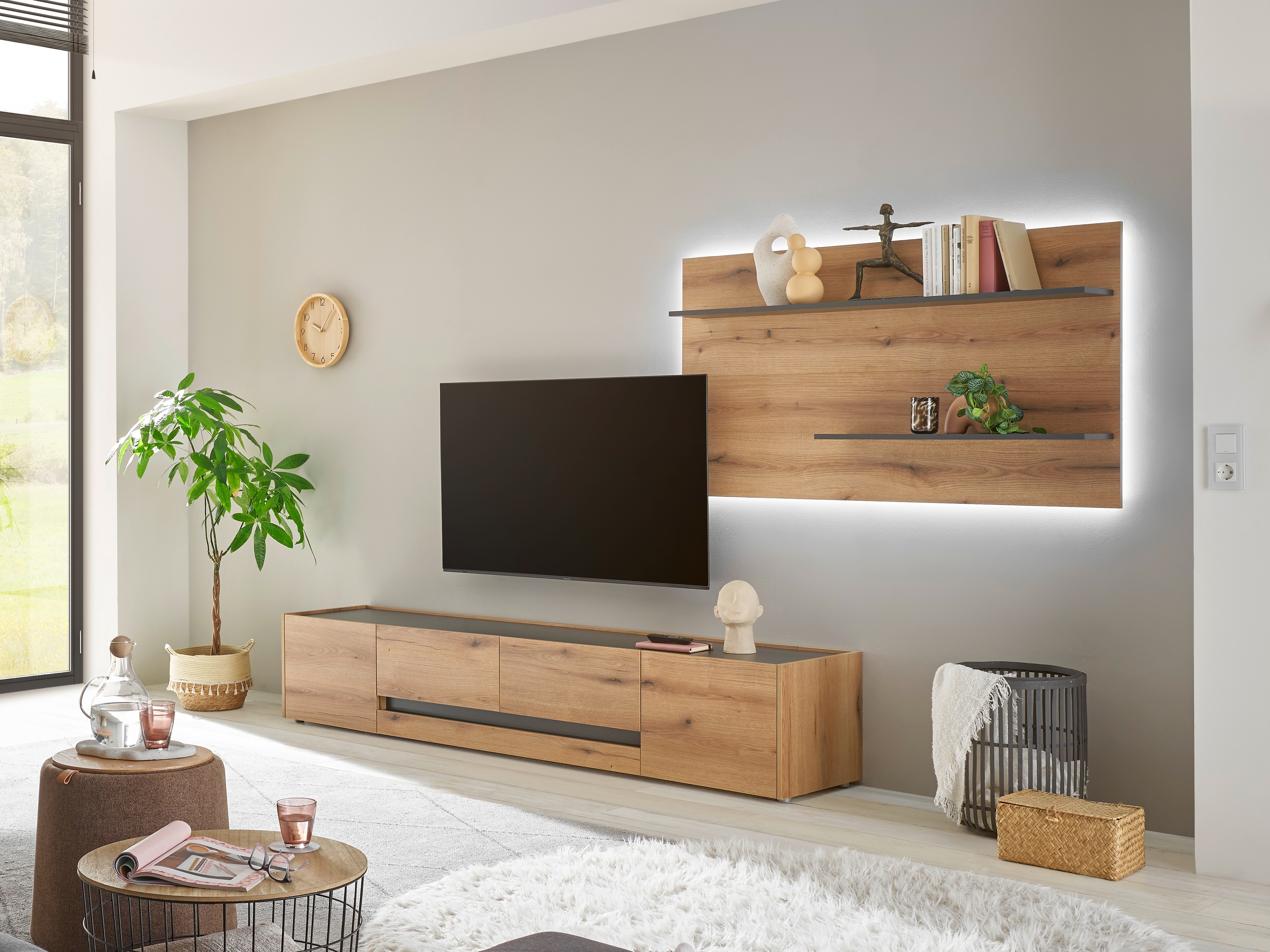Ensemble de salon Elbsori 124 (Chêne + Anthracite)