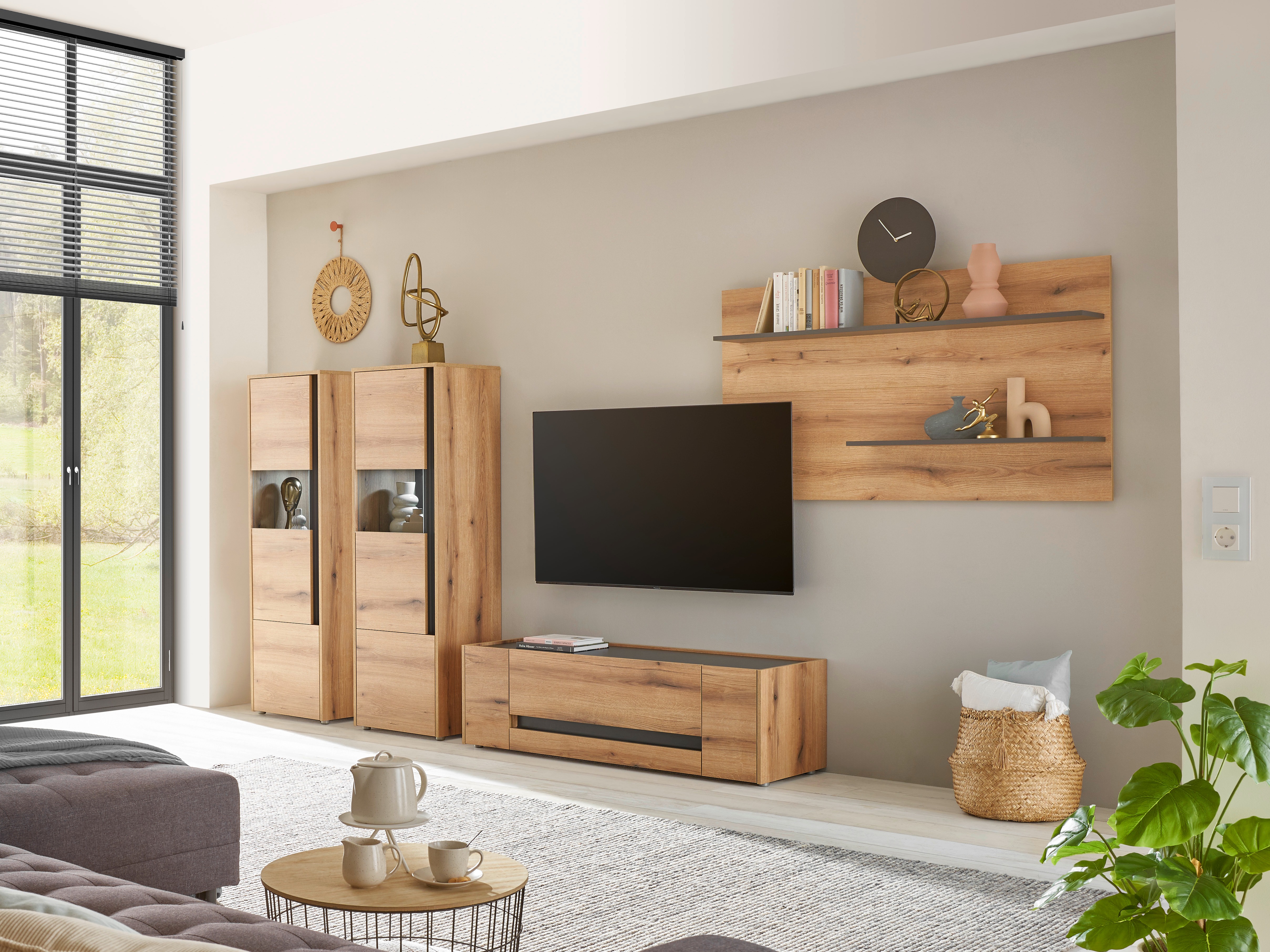 Ensemble de salon Elbsori 128 (Chêne + Anthracite)