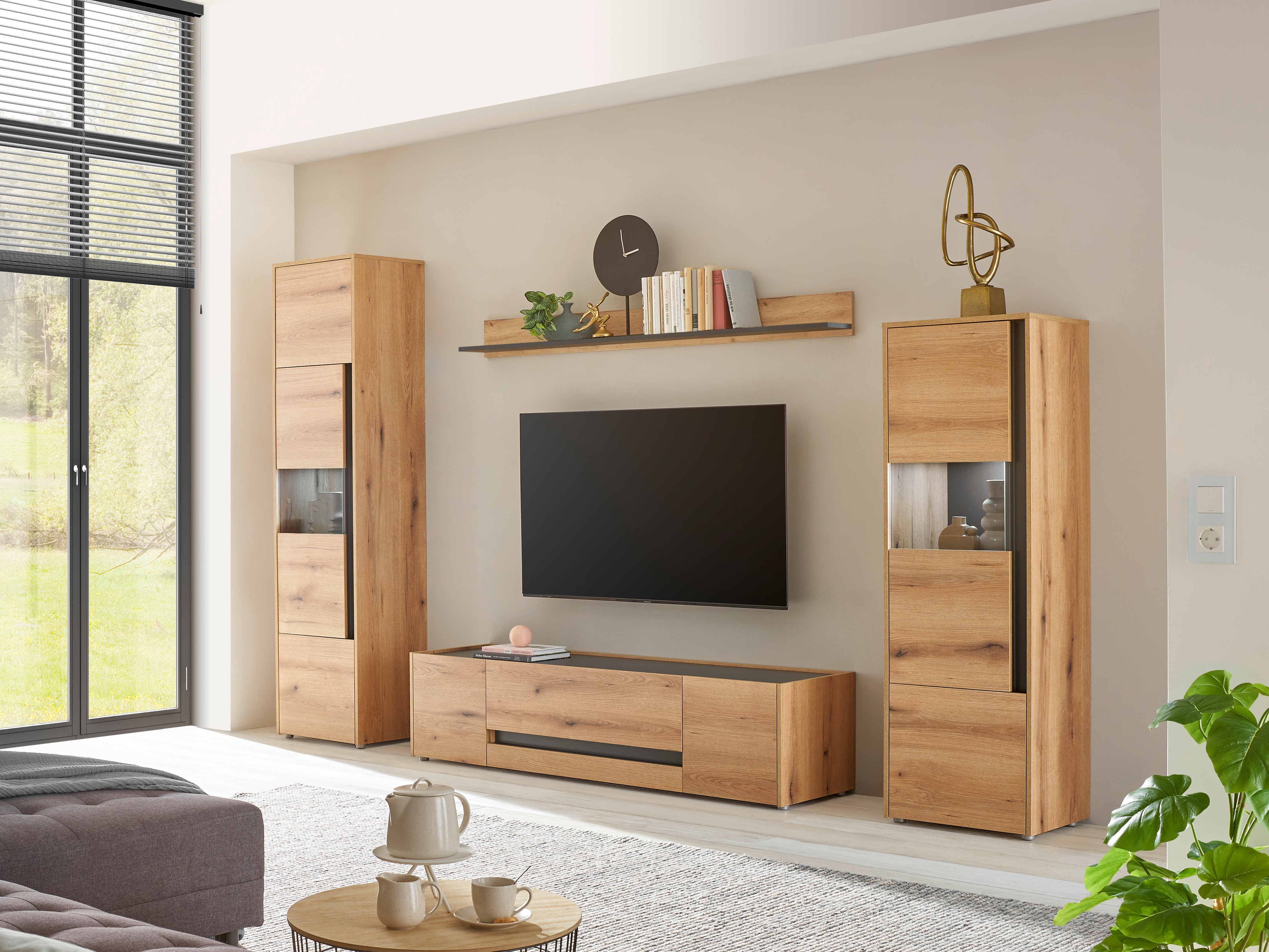 Ensemble de salon Elbsori 130 (Chêne + Anthracite)