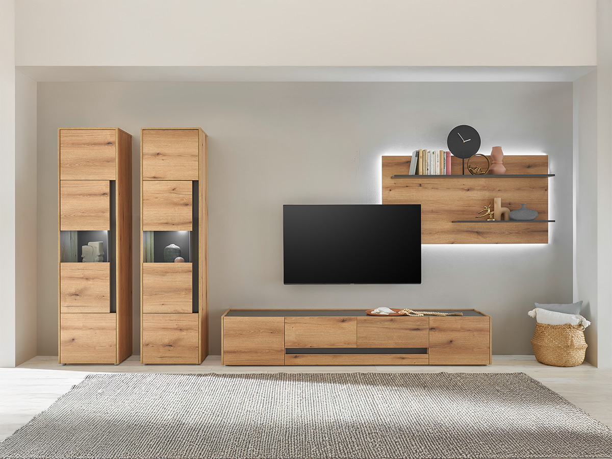 Ensemble de salon Elbsori 132 (Chêne + Anthracite)
