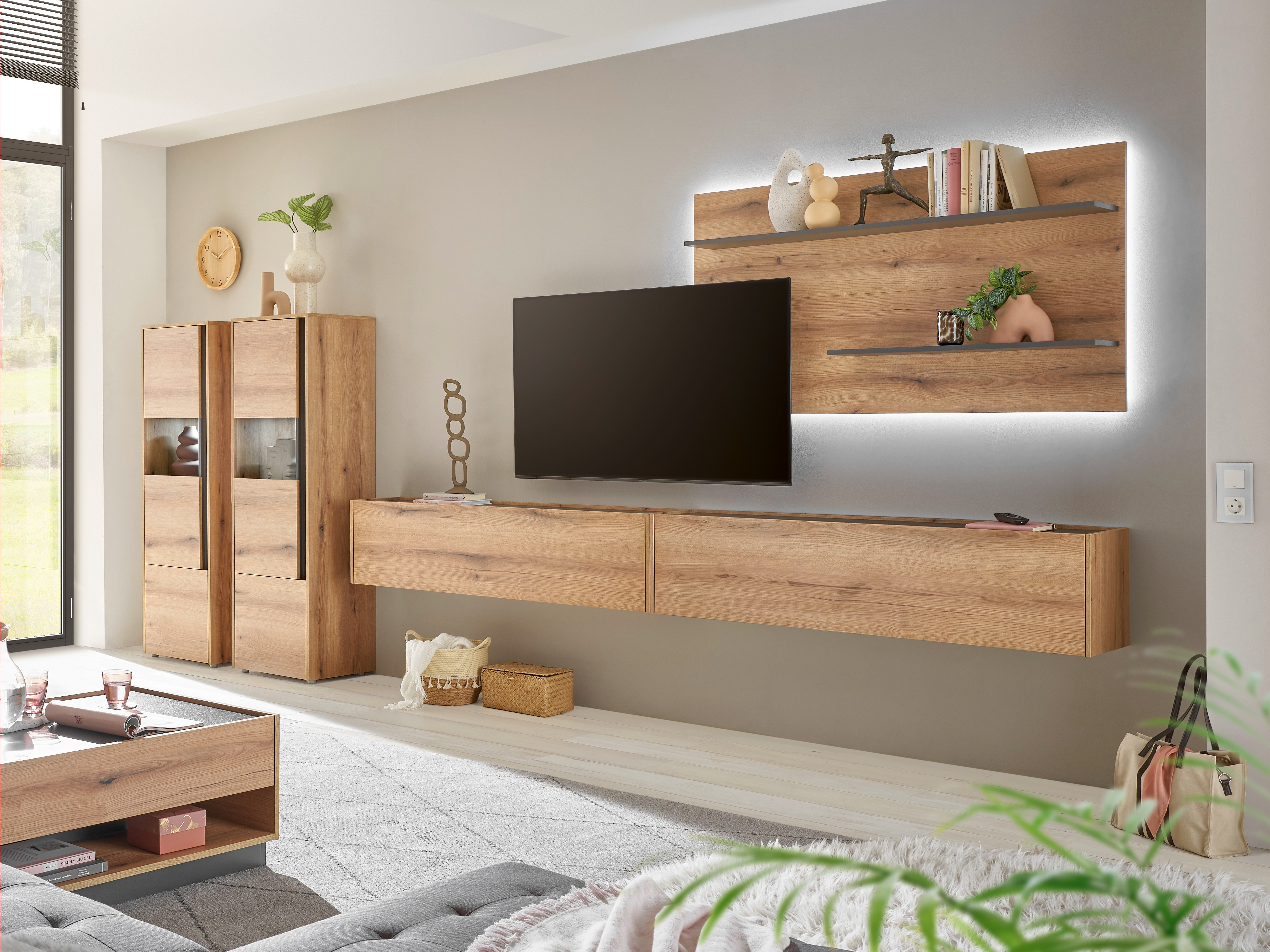 Ensemble de salon Elbsori 135 (Chêne + Anthracite)