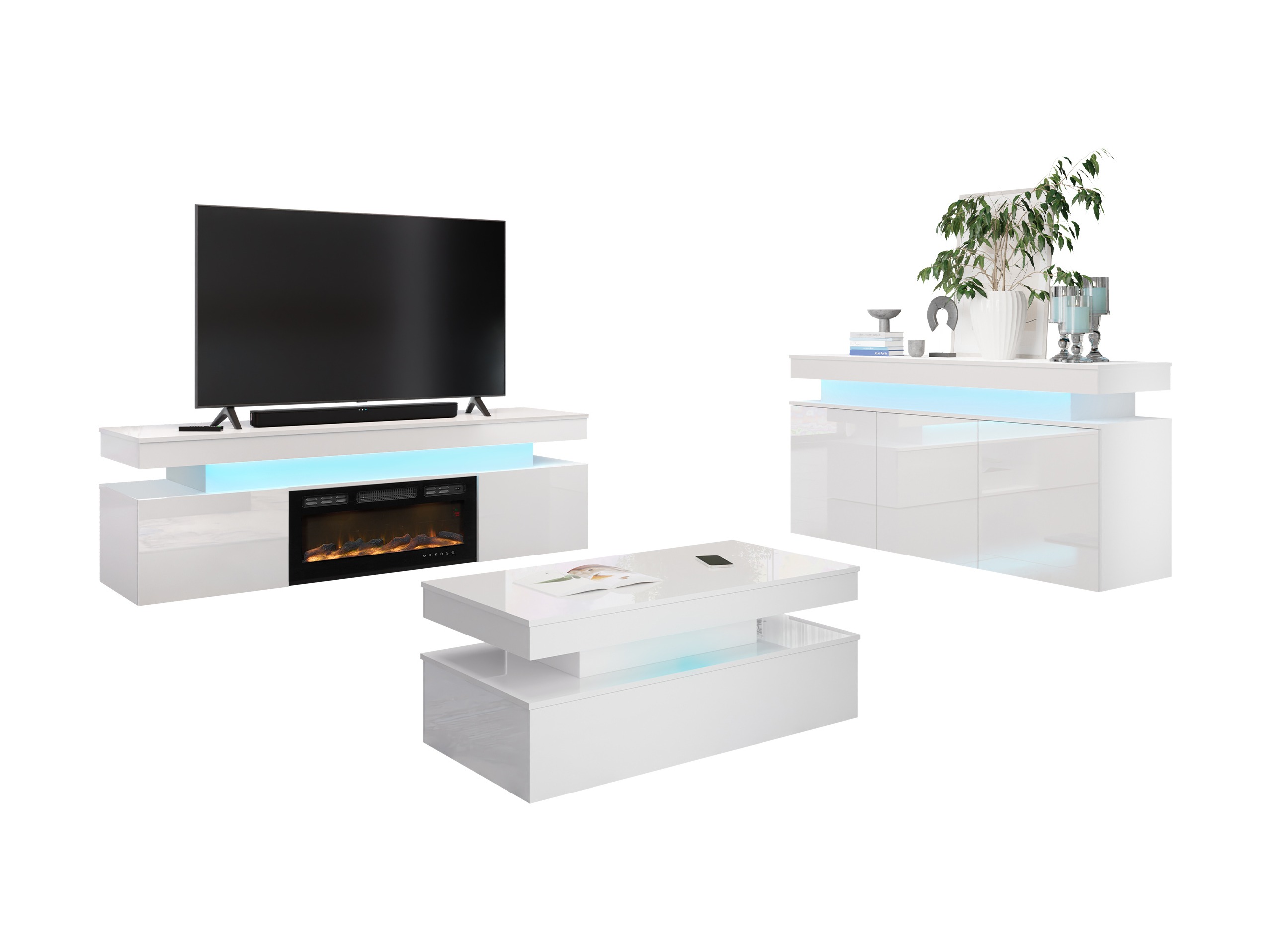 Ensemble de salon Monfero I (Blanc + Blanc brillant)