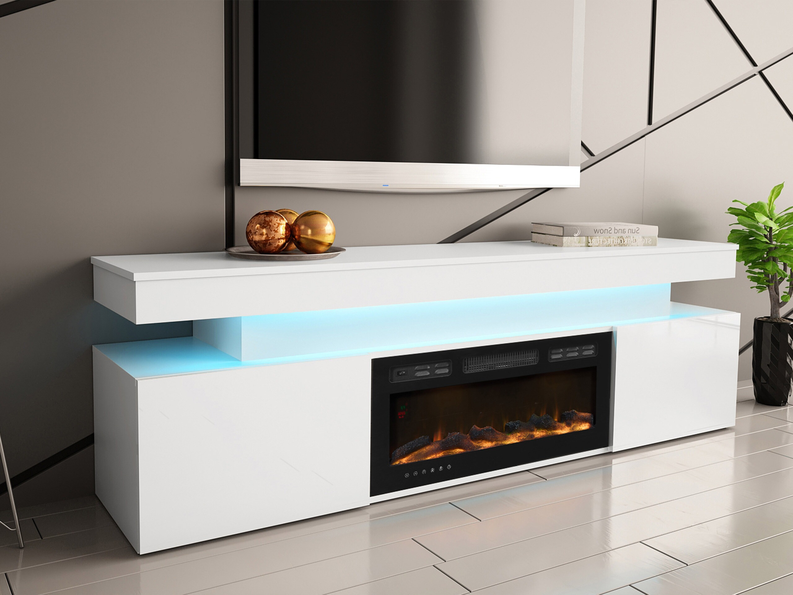 Meuble TV Monfero I (Blanc + Blanc brillant)