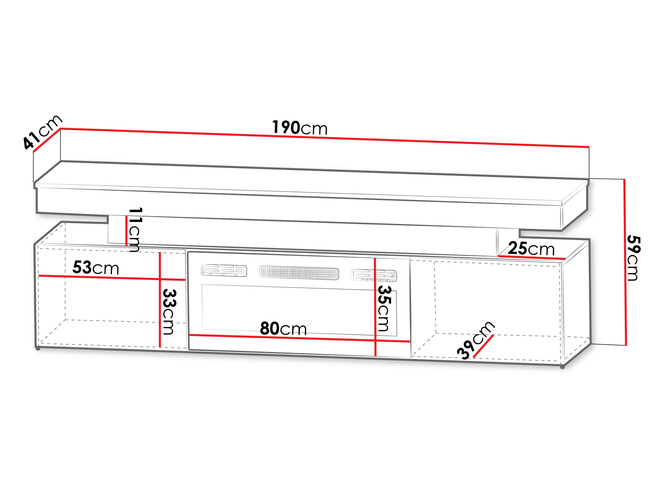 Meuble TV Monfero I (Noir + Noir brillant)