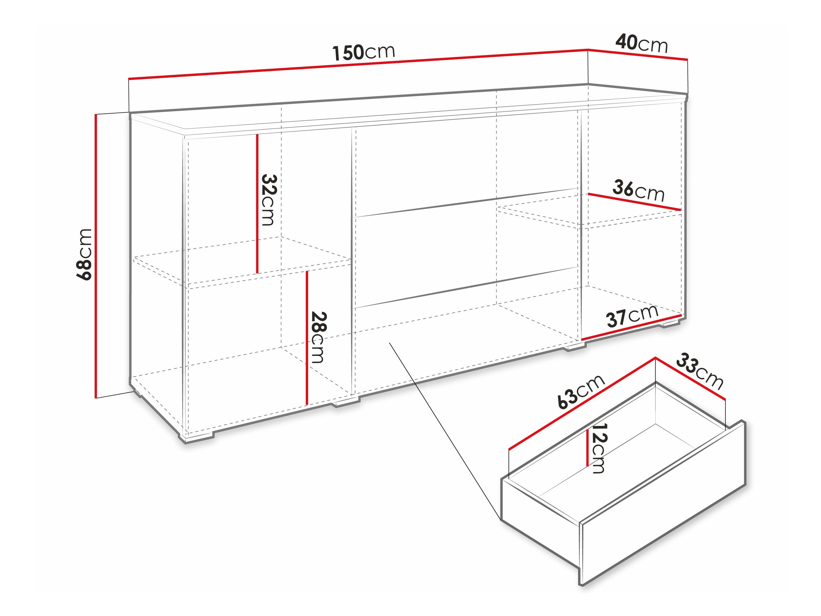 Commode Mirfivo 102 (Béton + Blanc brillant)