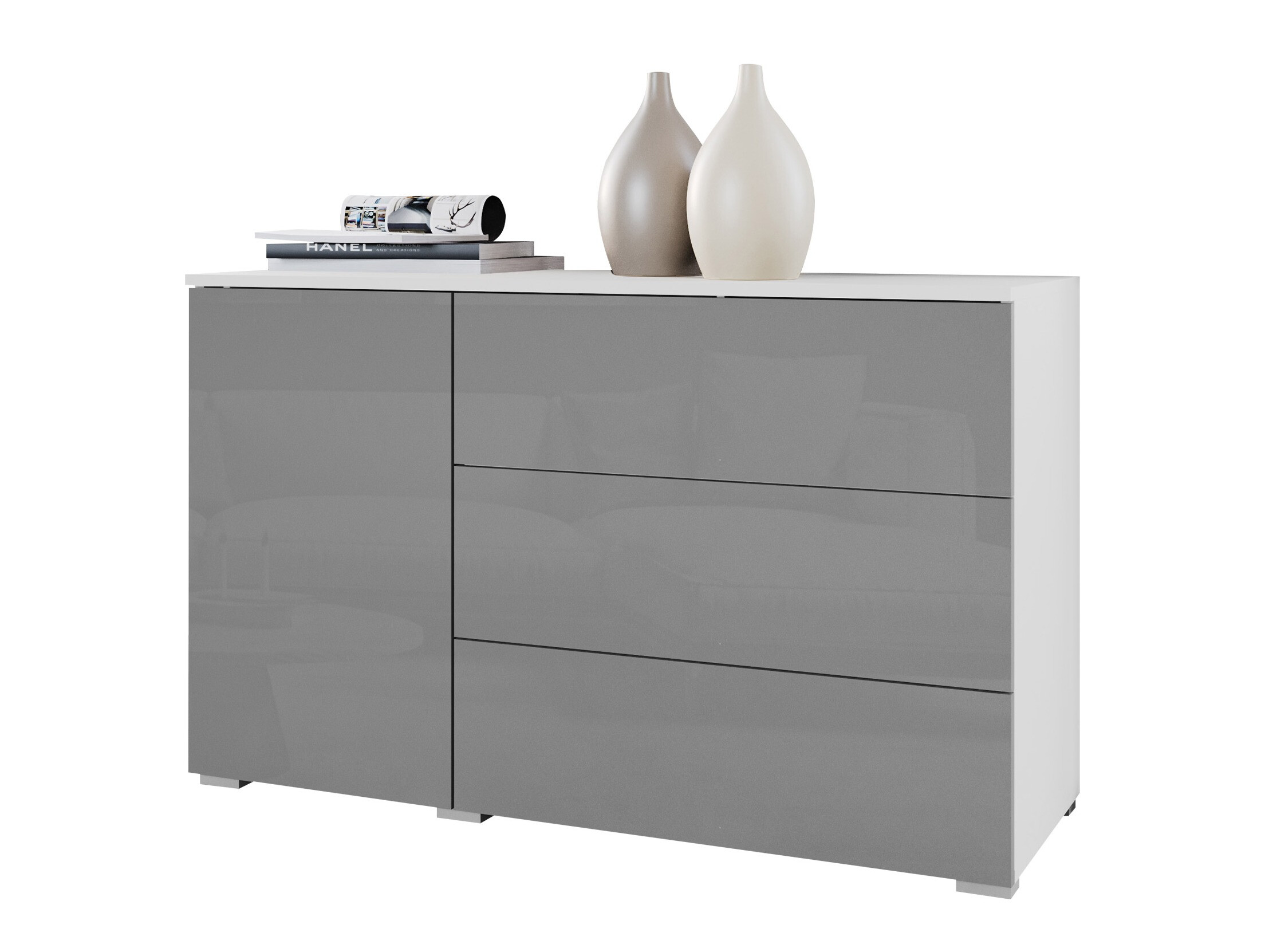 Commode Sarasota 128 (Blanc + Gris brillant)