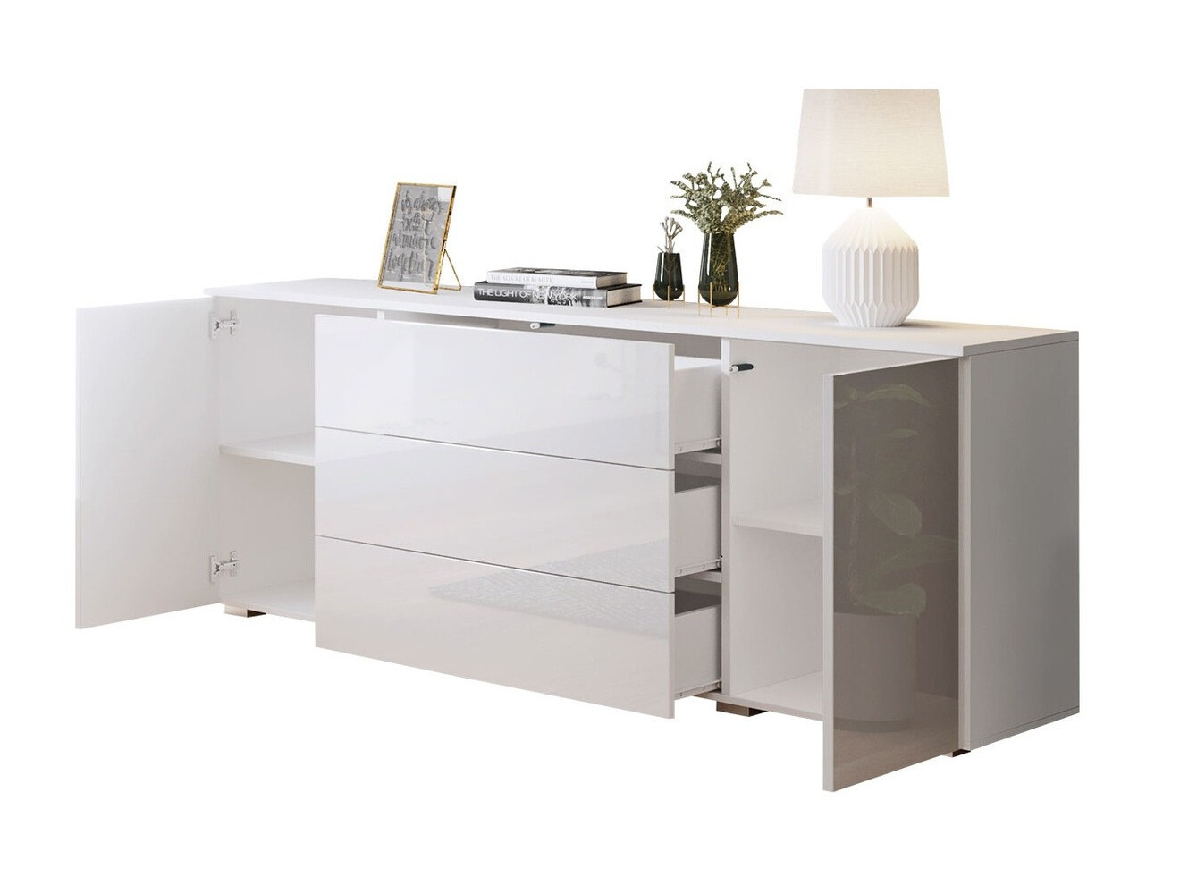 Commode Sarasota 129 (Chêne wotan + Blanc brillant)