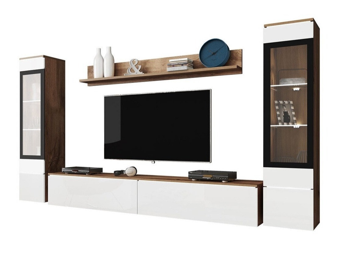 Ensemble de salon Mirfivo 101 (Chêne wotan + Blanc brillant)