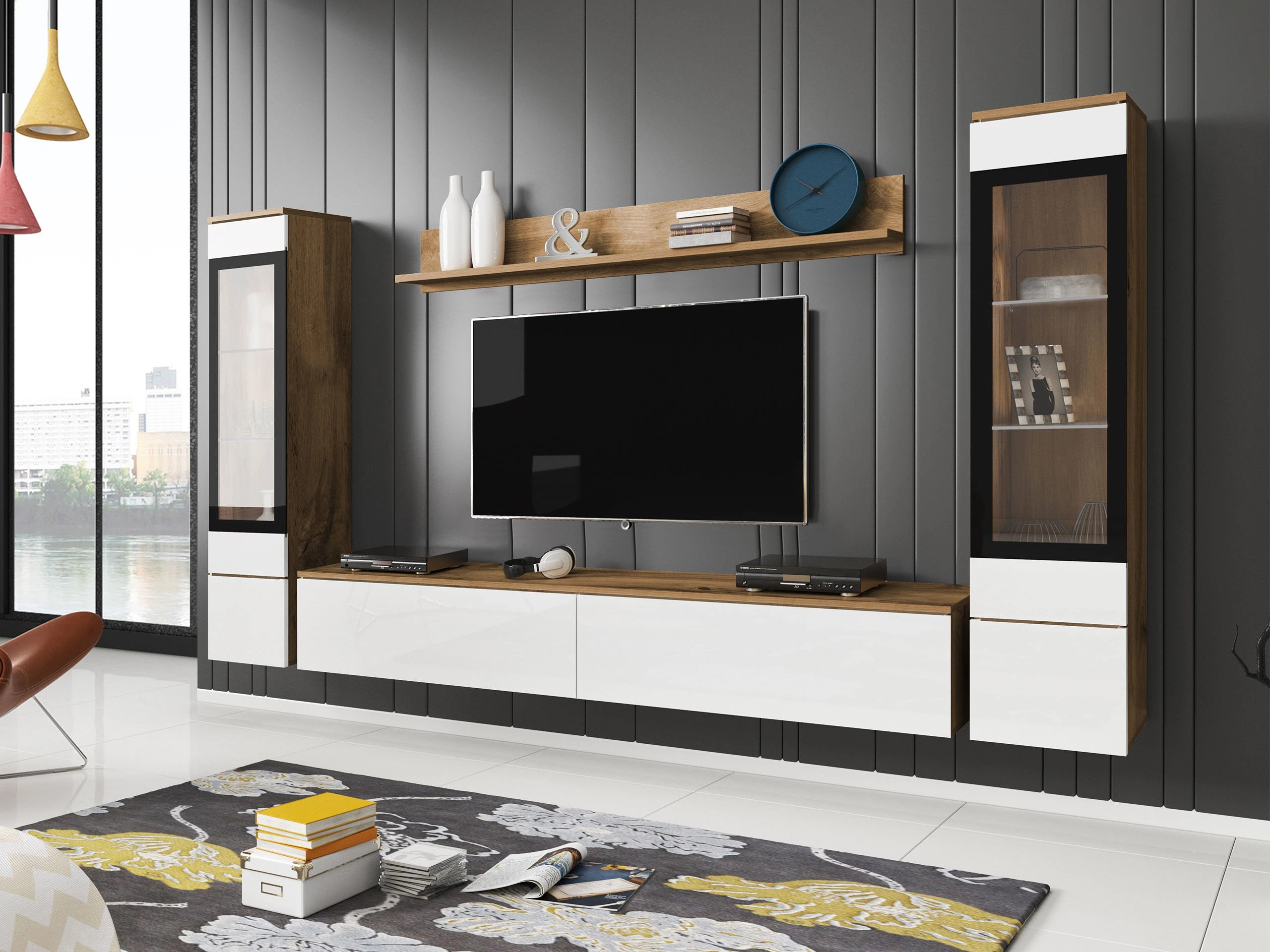 Ensemble de salon Sarasota 126 (Chêne wotan + Blanc brillant)