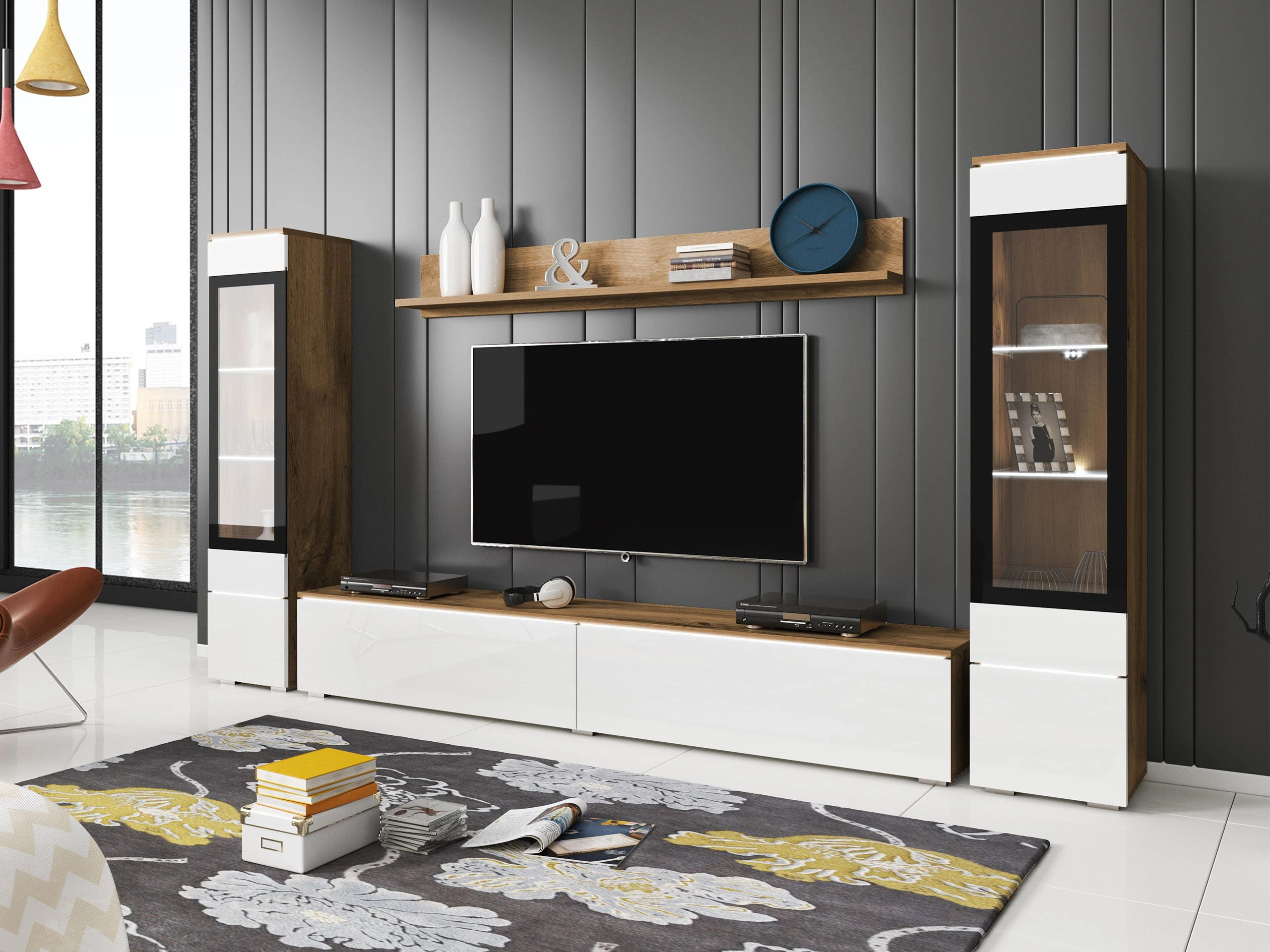 Ensemble de salon Sarasota 126 (Chêne wotan + Blanc brillant)