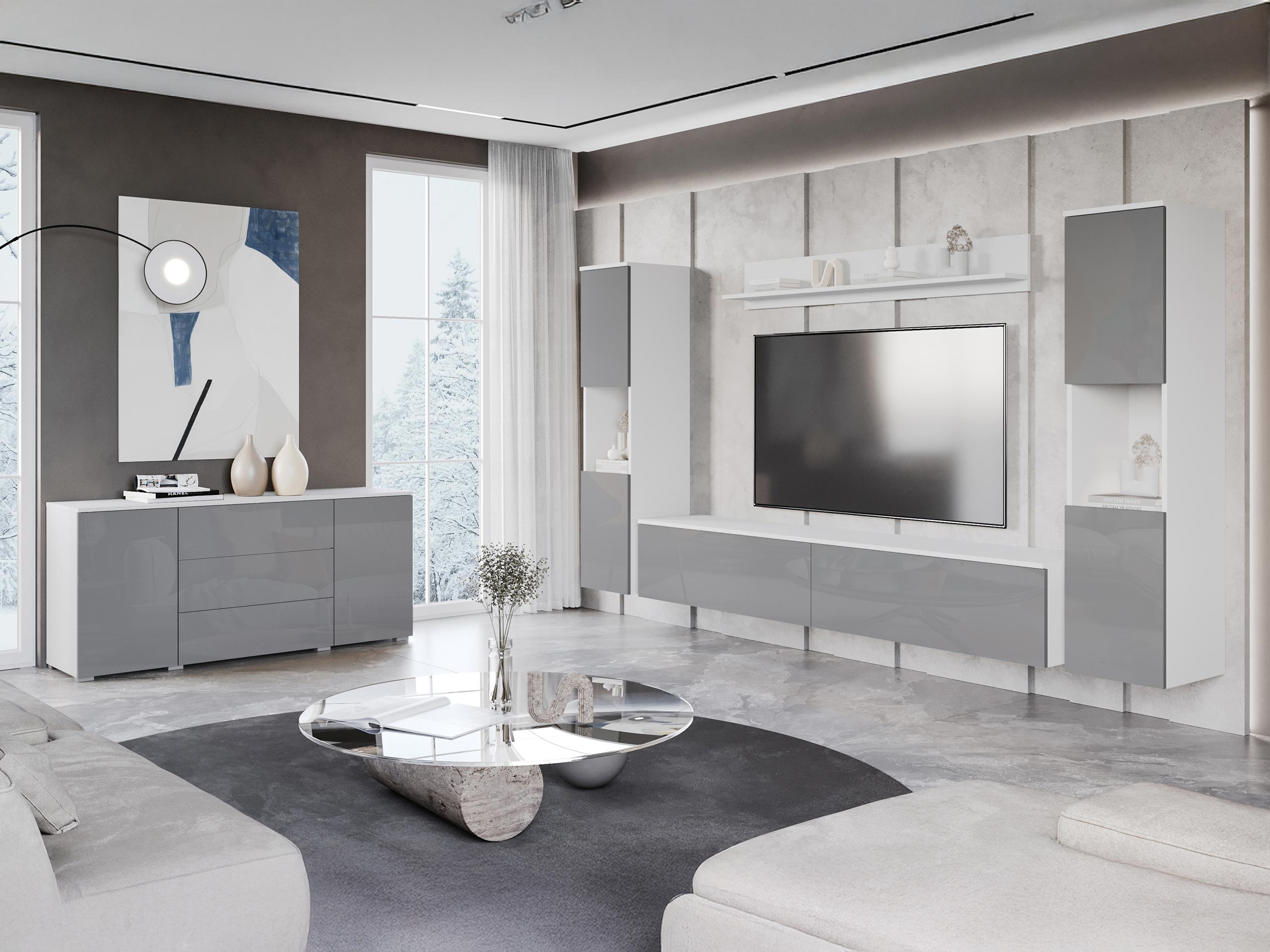 Ensemble de salon Sarasota 133 (Blanc + Blanc brillant)