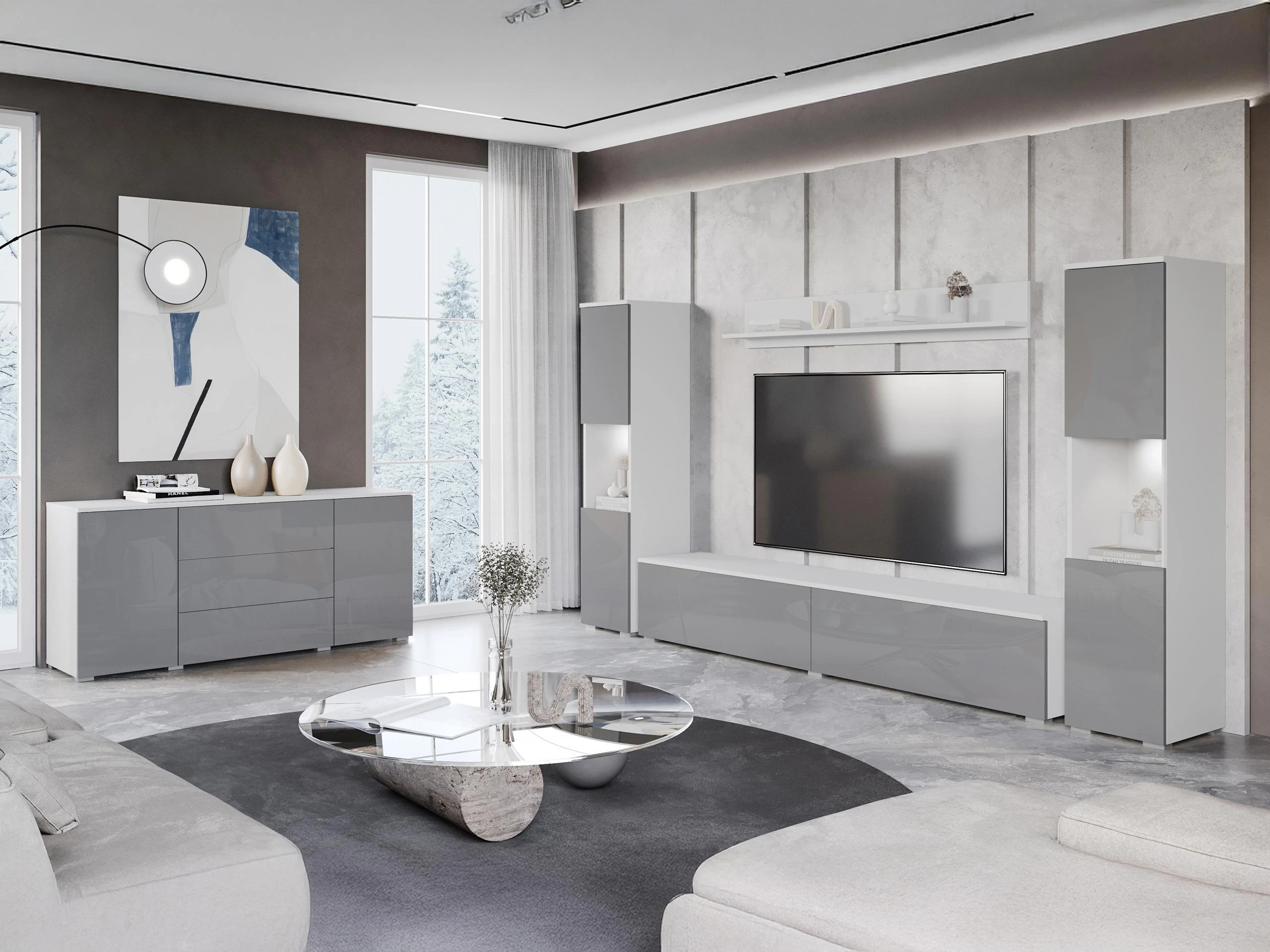 Ensemble de salon Sarasota 133 (Blanc + Blanc brillant)