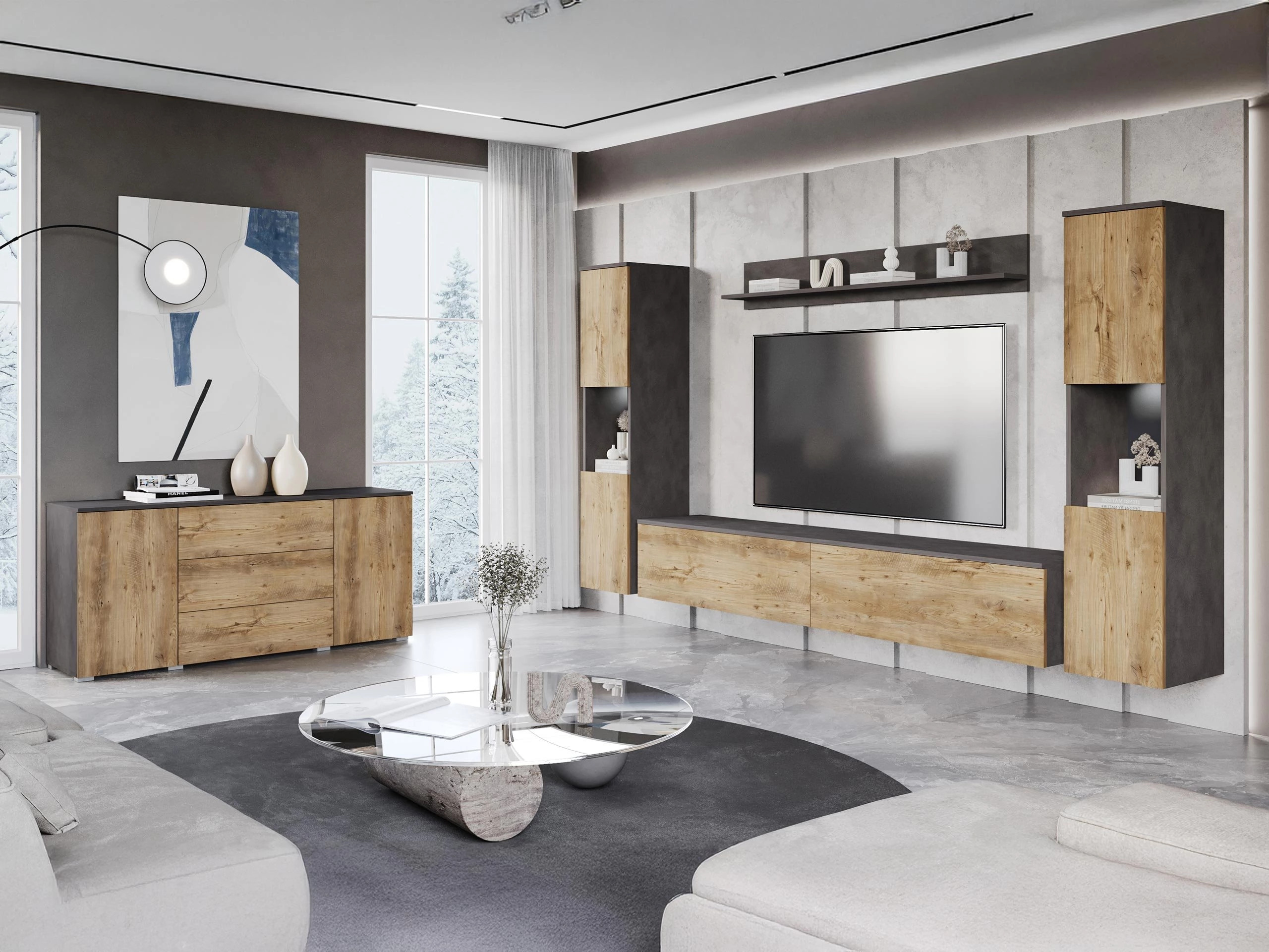 Ensemble de salon Sarasota 133 (Matera gris + Châtaigne)