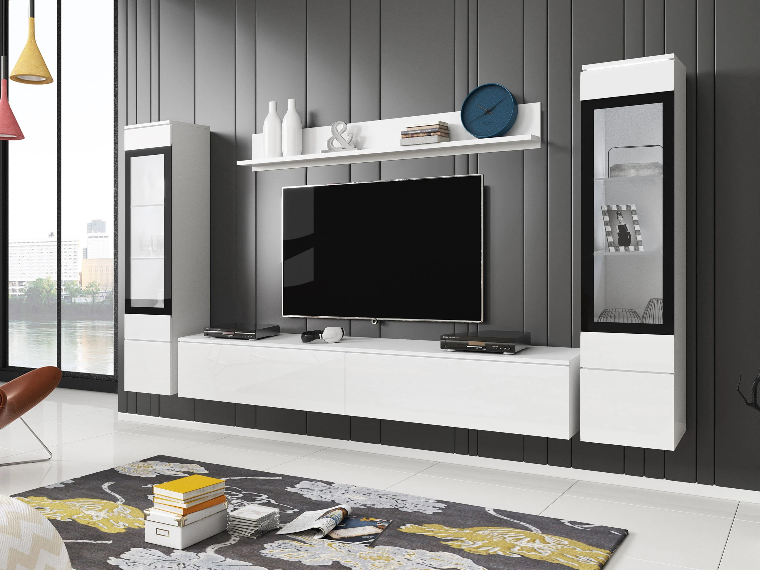 Ensemble de salon Mirfivo 101 (Blanc + Blanc brillant)
