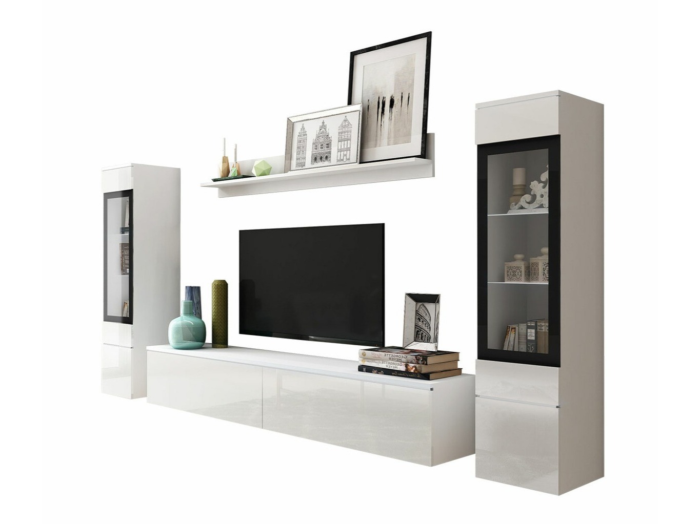 Ensemble de salon Mirfivo 101 (Blanc + Blanc brillant)