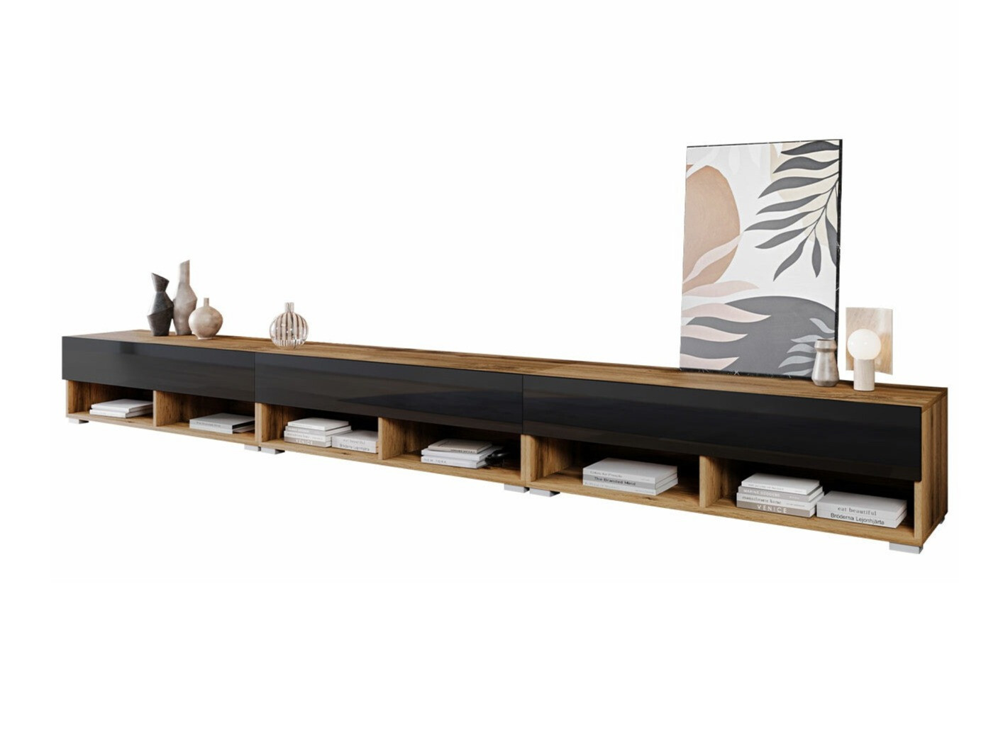 Meuble TV Sarasota 144 (Chêne wotan + Noir brillant)