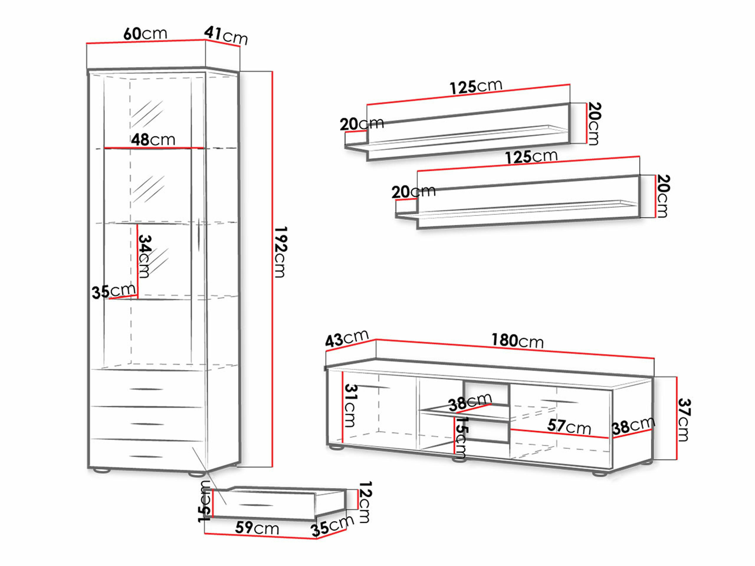 Ensemble de salon Tornola 107 (Blanc + Blanc brillant)