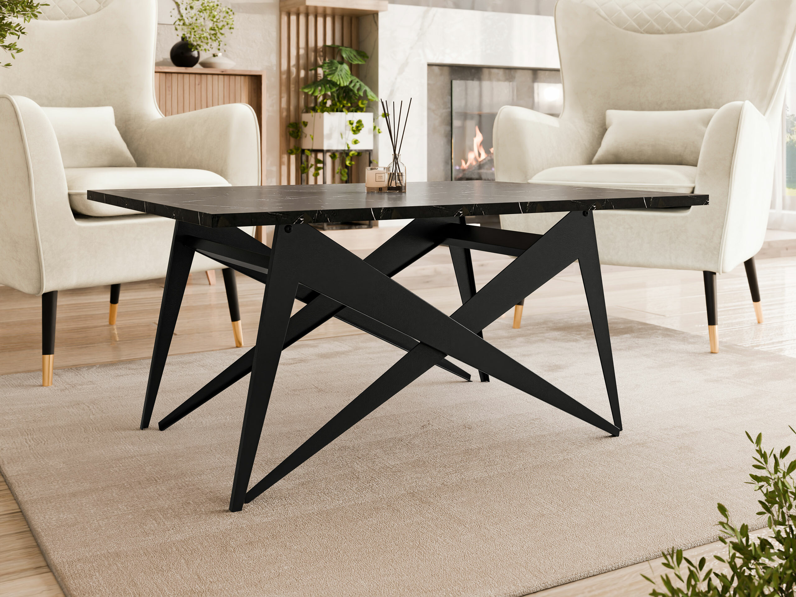 Table basse transformateur Oswego 150 (Marbre noir + Noir)