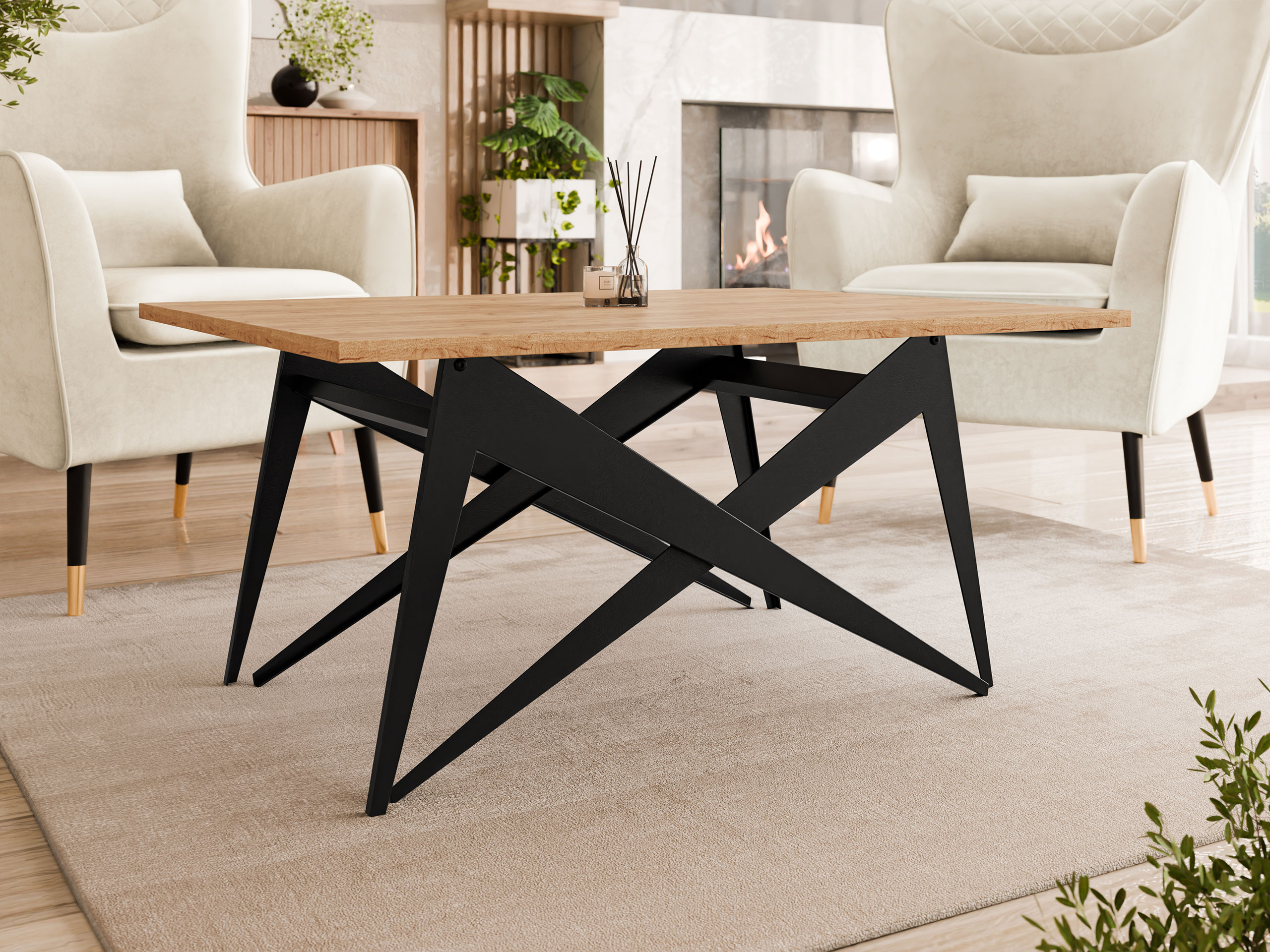 Transforming table basse Oswego 150 (Chêne doré artisanal + Noir)