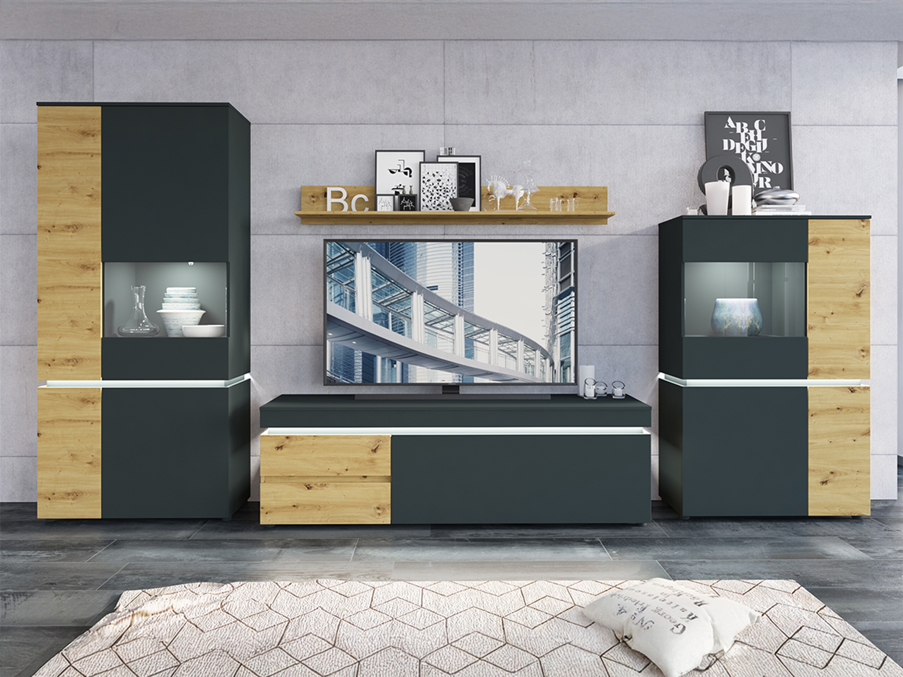 Ensemble de salon Ontario 176 (Chêne Artisan + Gris)