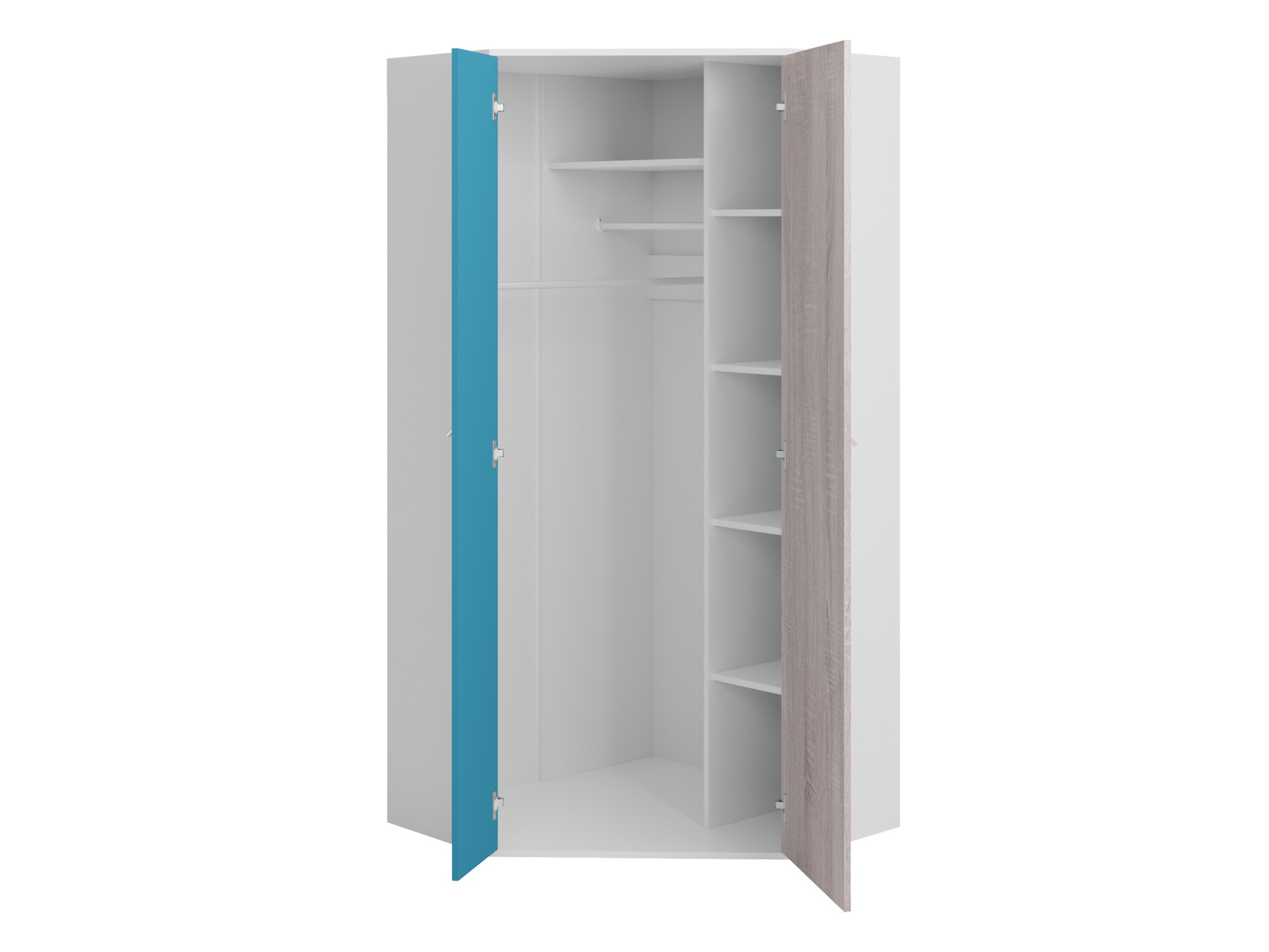 Armoire d'angle Camteso 100 (Blanc + Chêne + Turquoise)