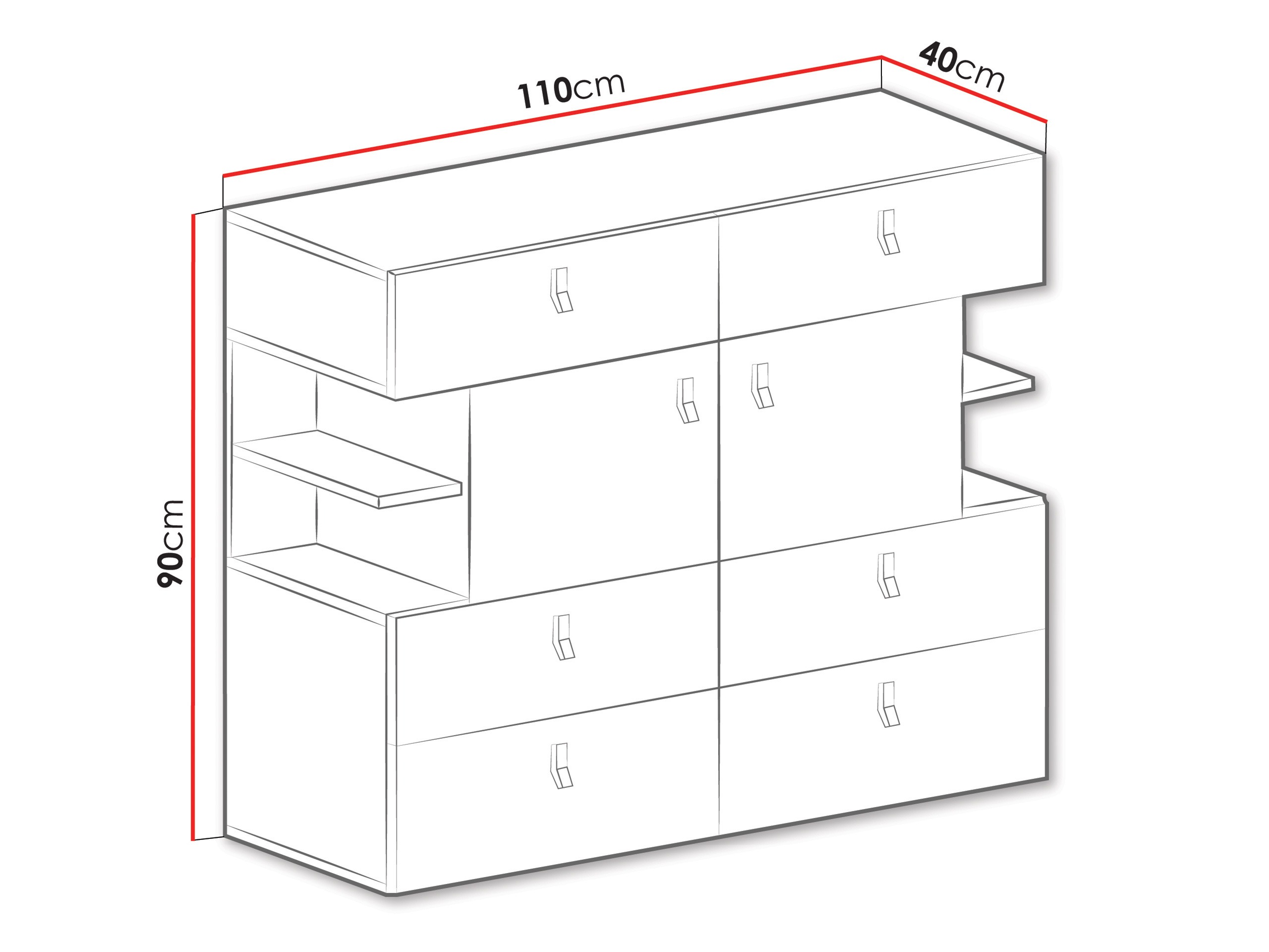 Commode Camteso 106 (Blanc + Chêne + Turquoise)